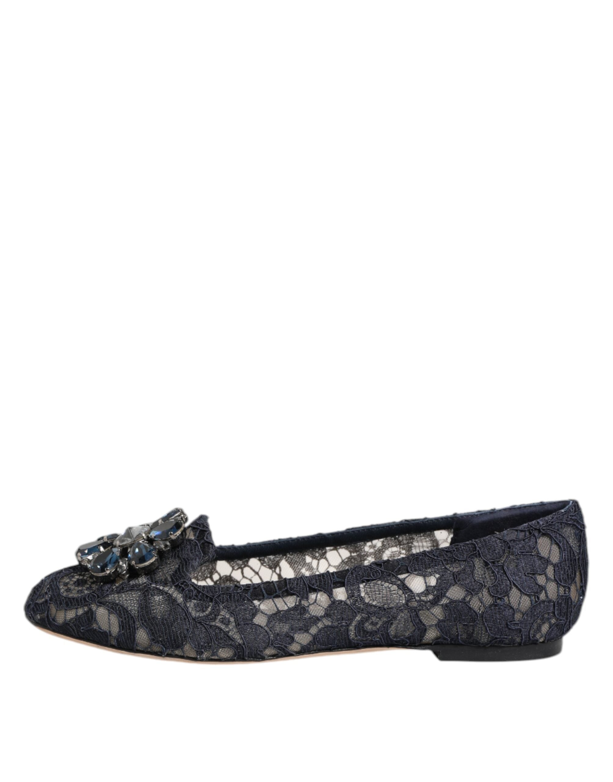 Zapatos planos con encaje de cristal Taormina en azul de Dolce & Gabbana-6