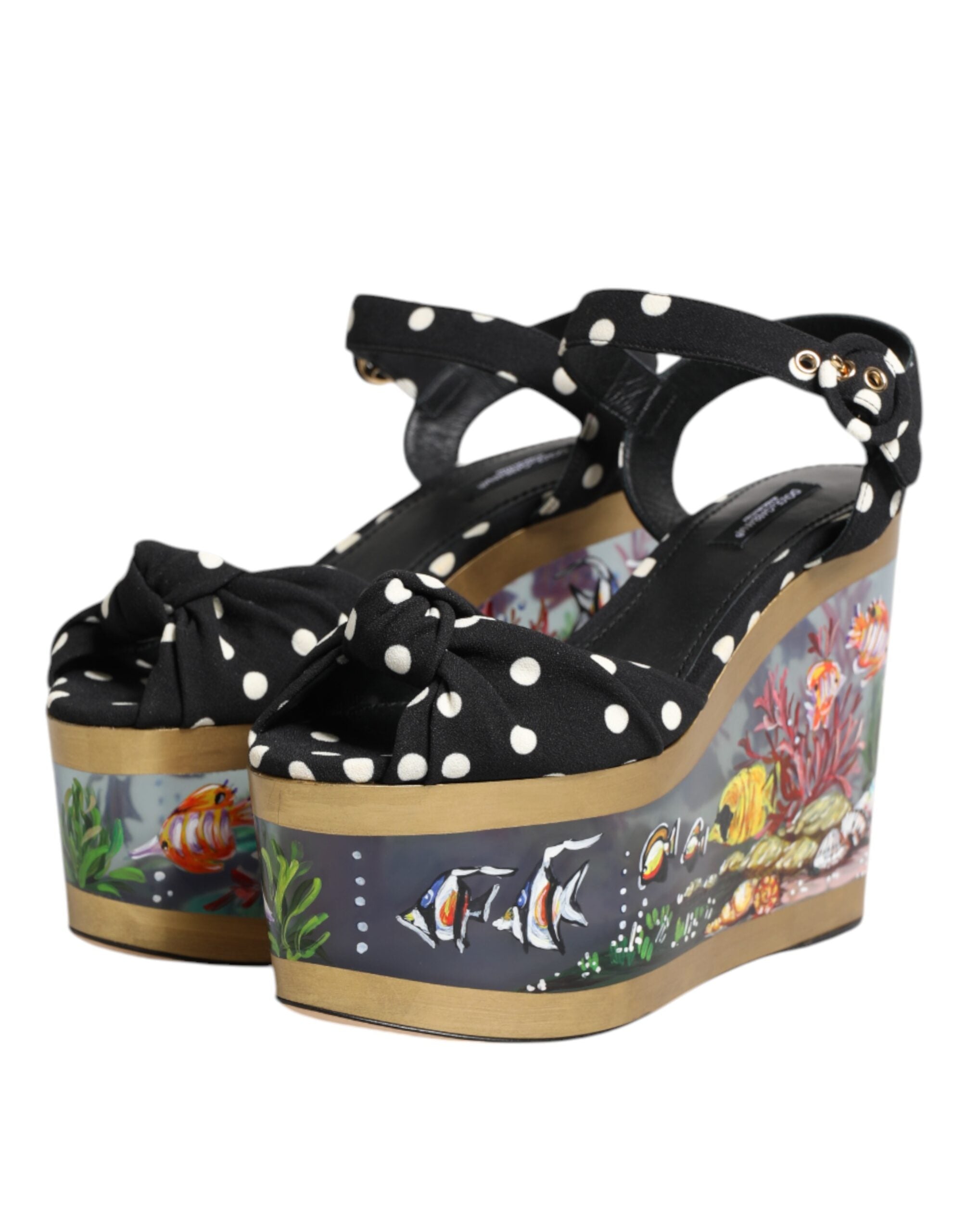Dolce & Gabbana Multicolor Fish Polka Dot Wedge Sandals Shoes-4