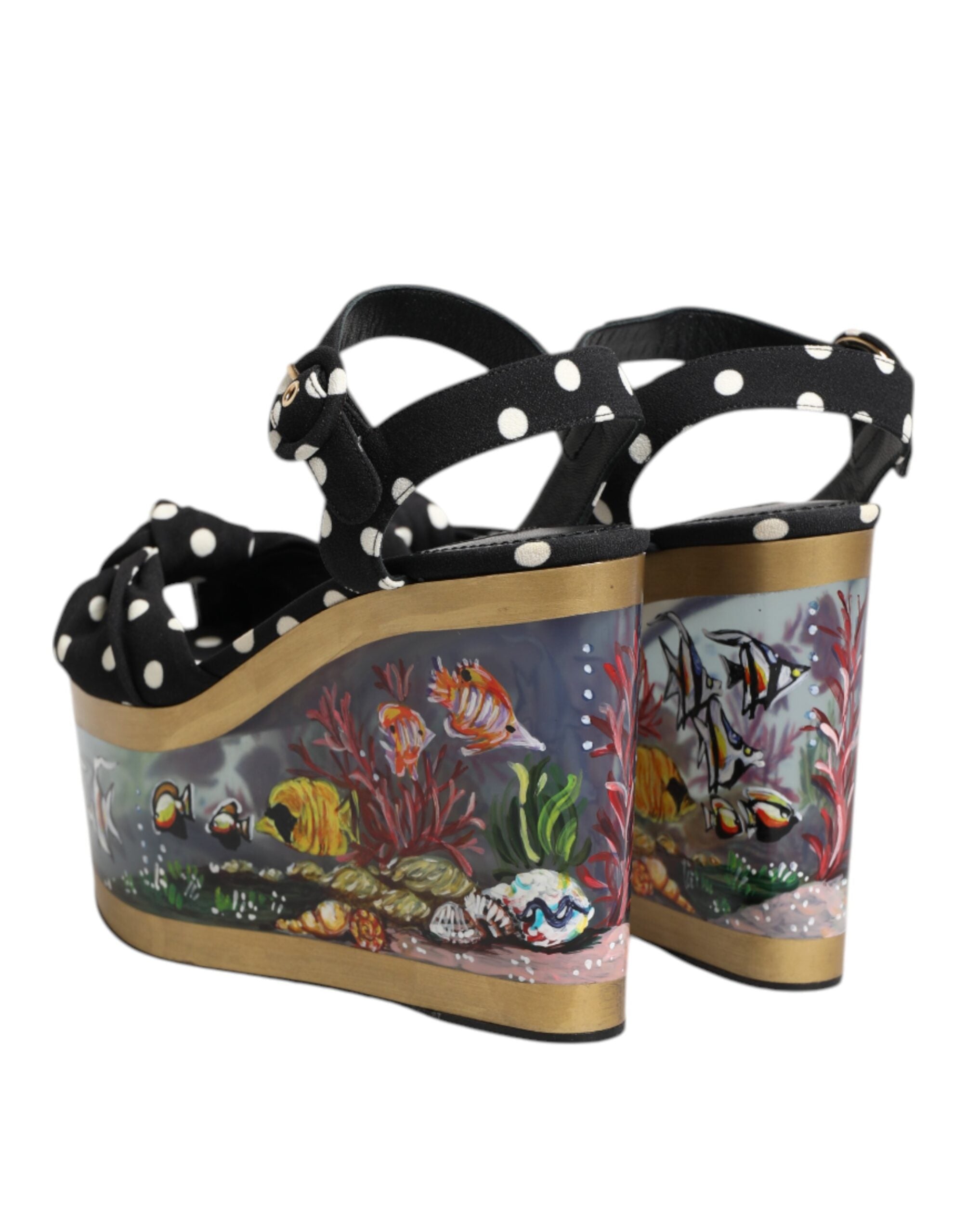 Dolce & Gabbana Multicolor Fish Polka Dot Wedge Sandals Shoes-5