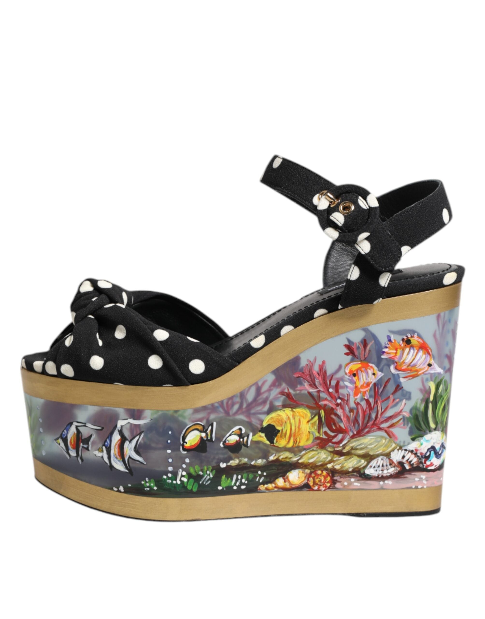 Dolce & Gabbana Multicolor Fish Polka Dot Wedge Sandals Shoes-6