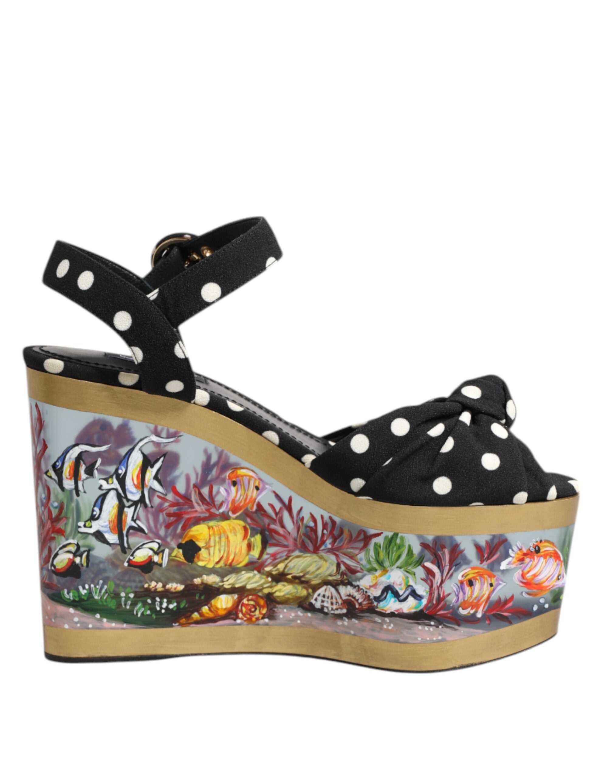Dolce & Gabbana Multicolor Fish Polka Dot Wedge Sandals Shoes-7
