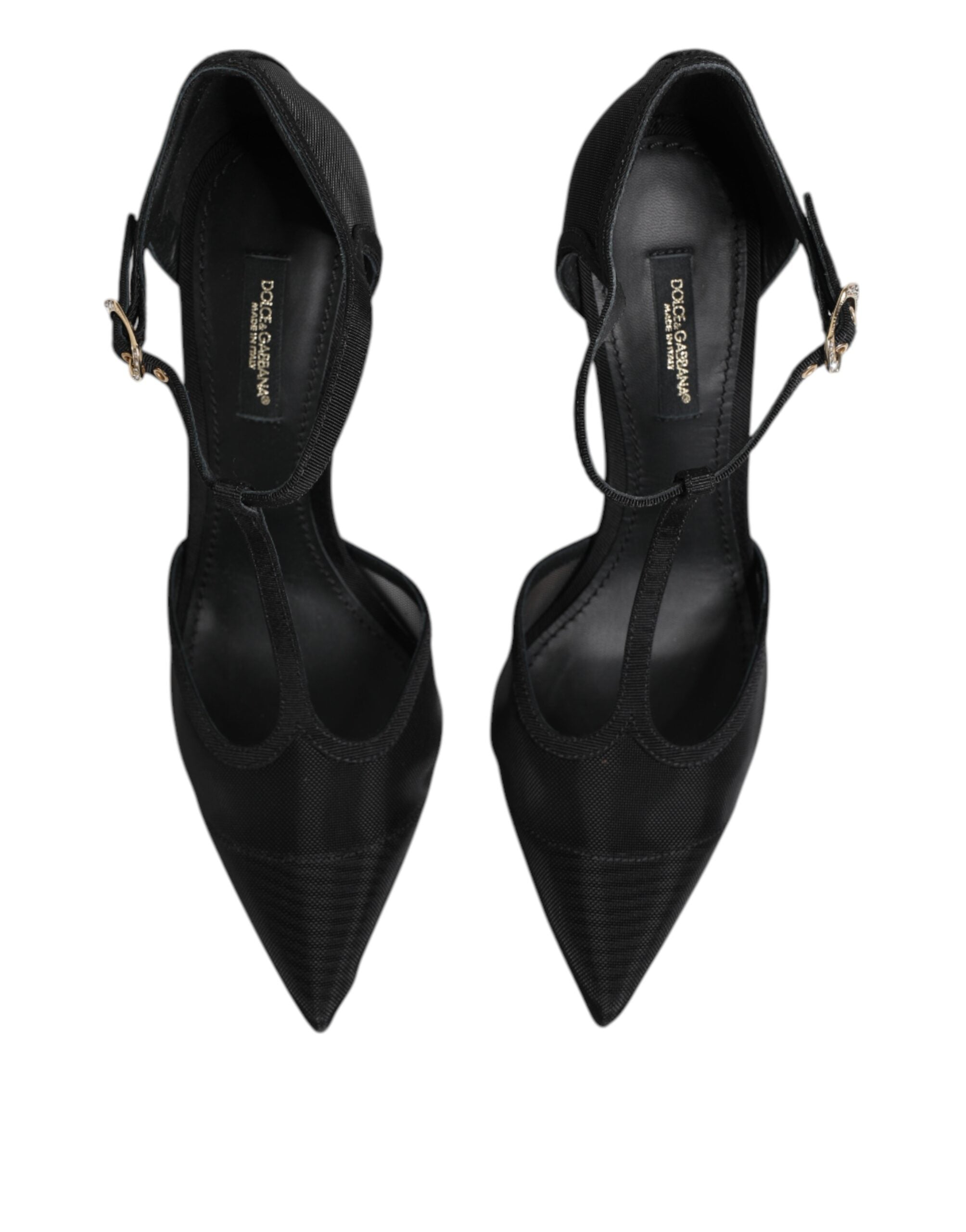 Zapatos de tacón alto de aguja con tiras en T de malla negra de Dolce & Gabbana-3