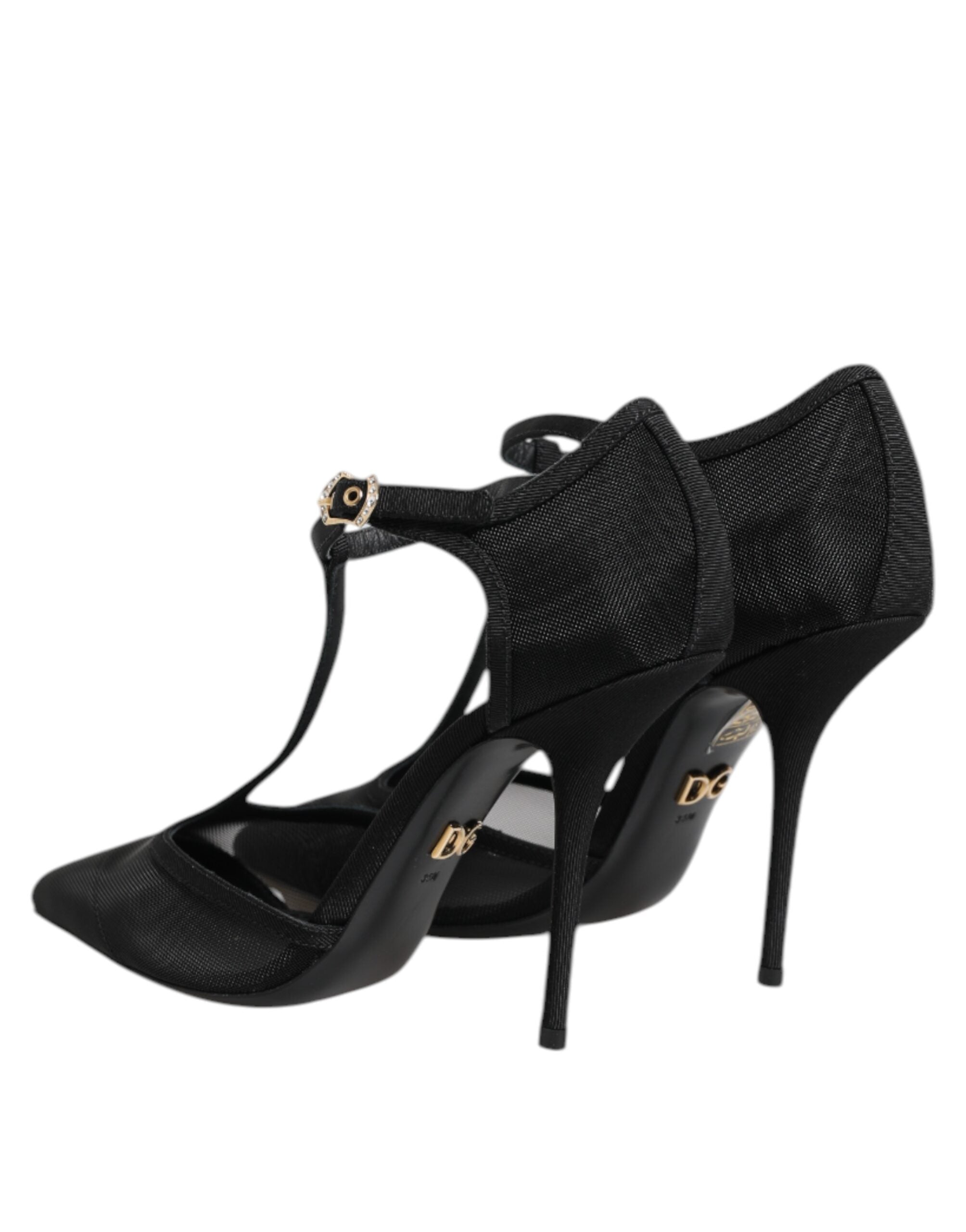 Zapatos de tacón alto de aguja con tiras en T de malla negra de Dolce & Gabbana-5