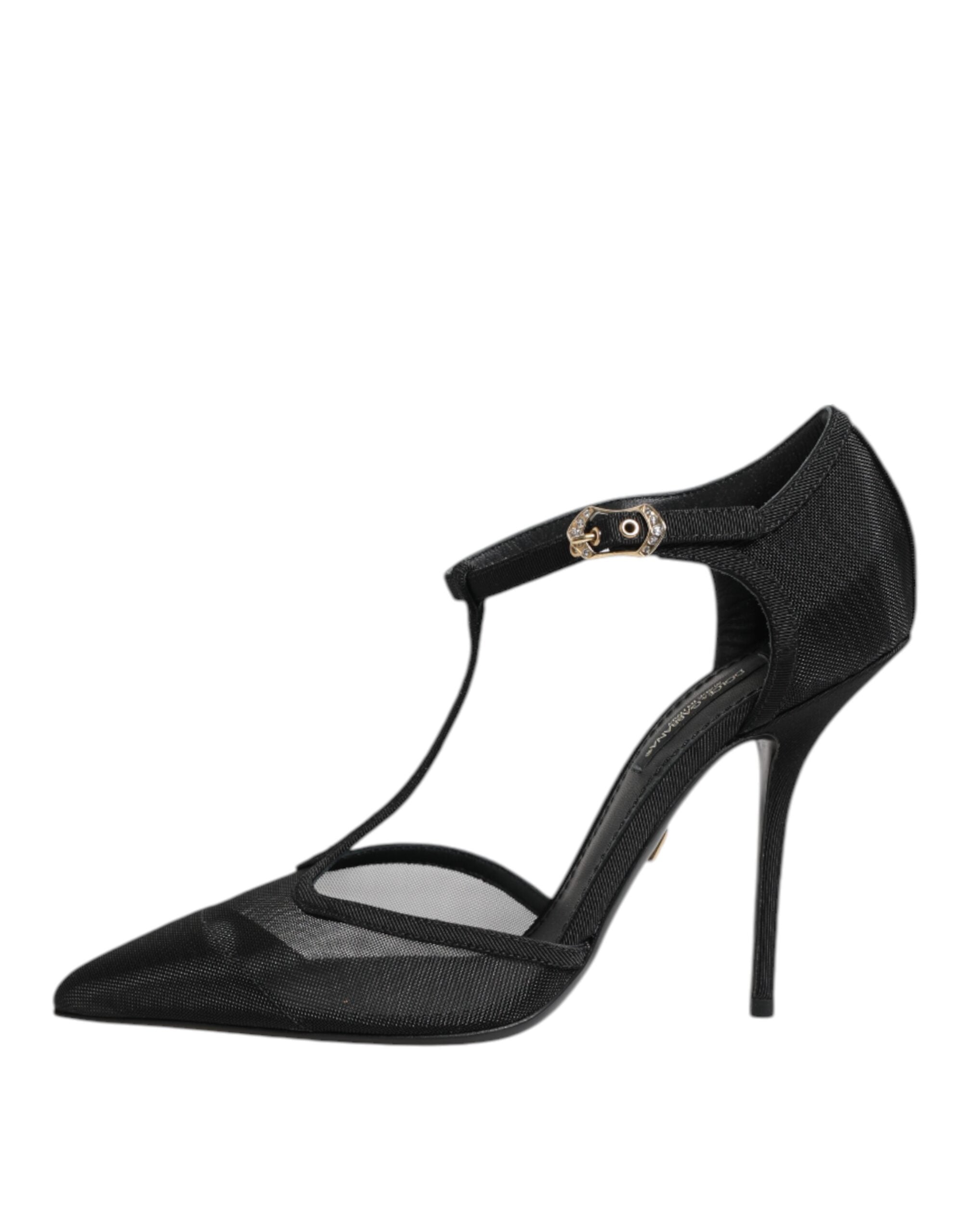Zapatos de tacón alto de aguja con tiras en T de malla negra de Dolce & Gabbana-6