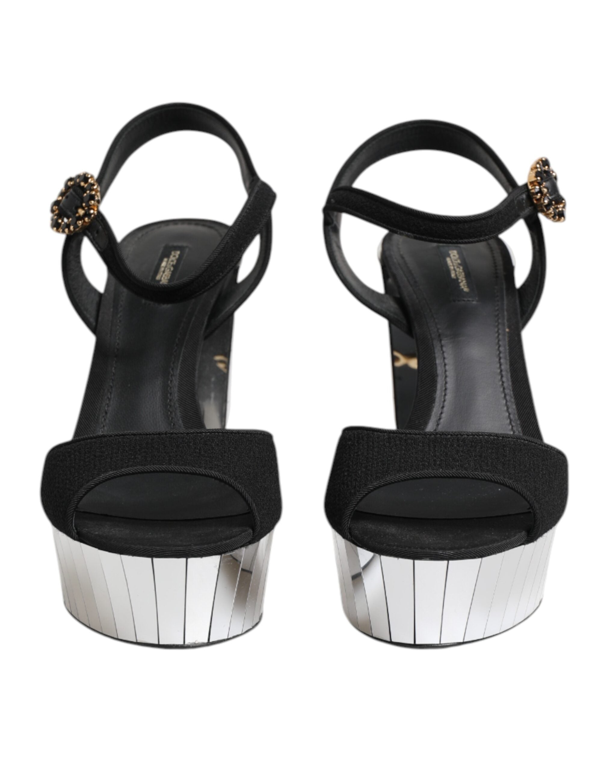 Dolce & Gabbana Black Crystal Ankle Strap Keira Sandal Shoes-2