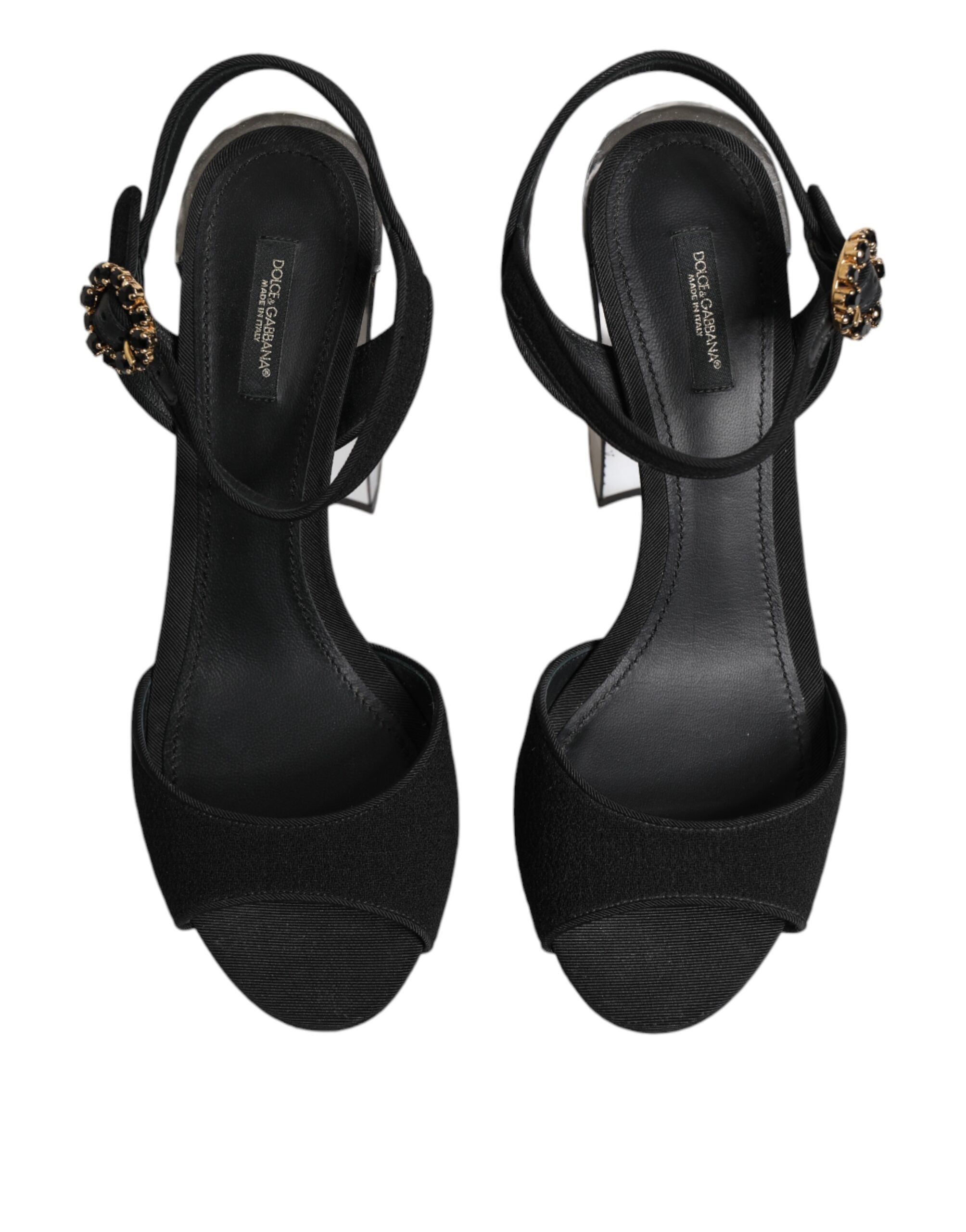 Dolce & Gabbana Black Crystal Ankle Strap Keira Sandal Shoes-3