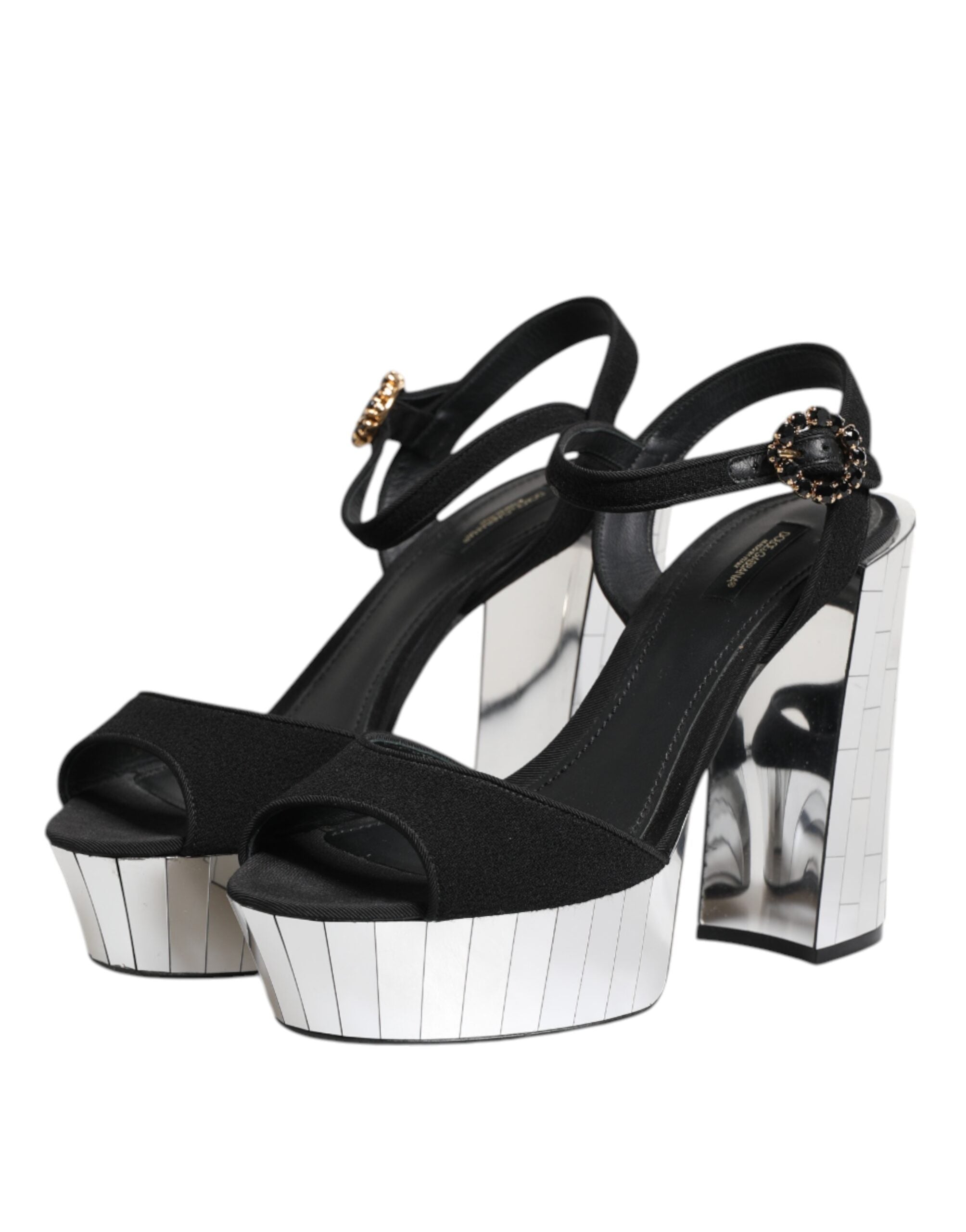 Dolce & Gabbana Black Crystal Ankle Strap Keira Sandal Shoes-4