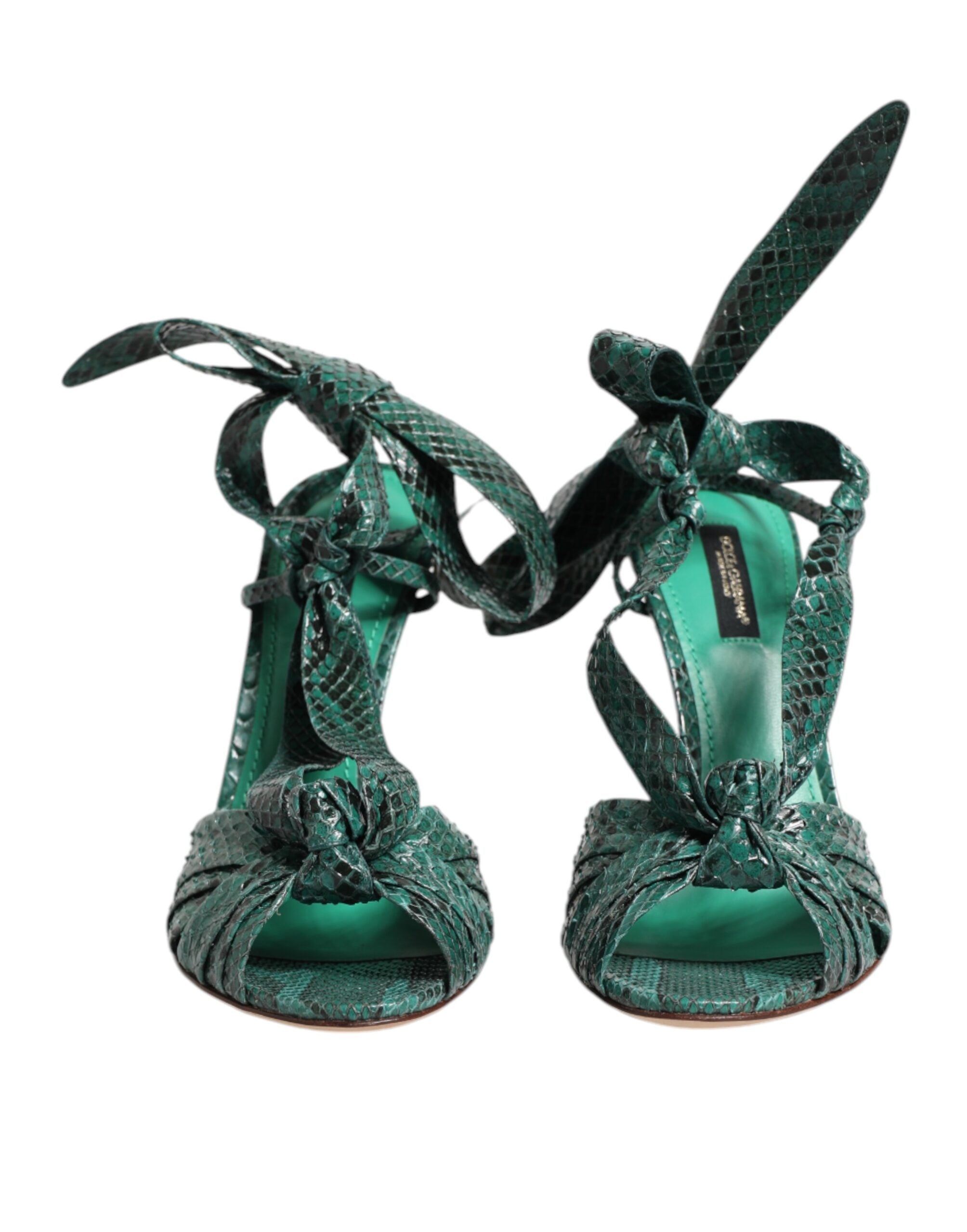 Sandalias de tacón de piel de pitón verde de Dolce & Gabbana-2