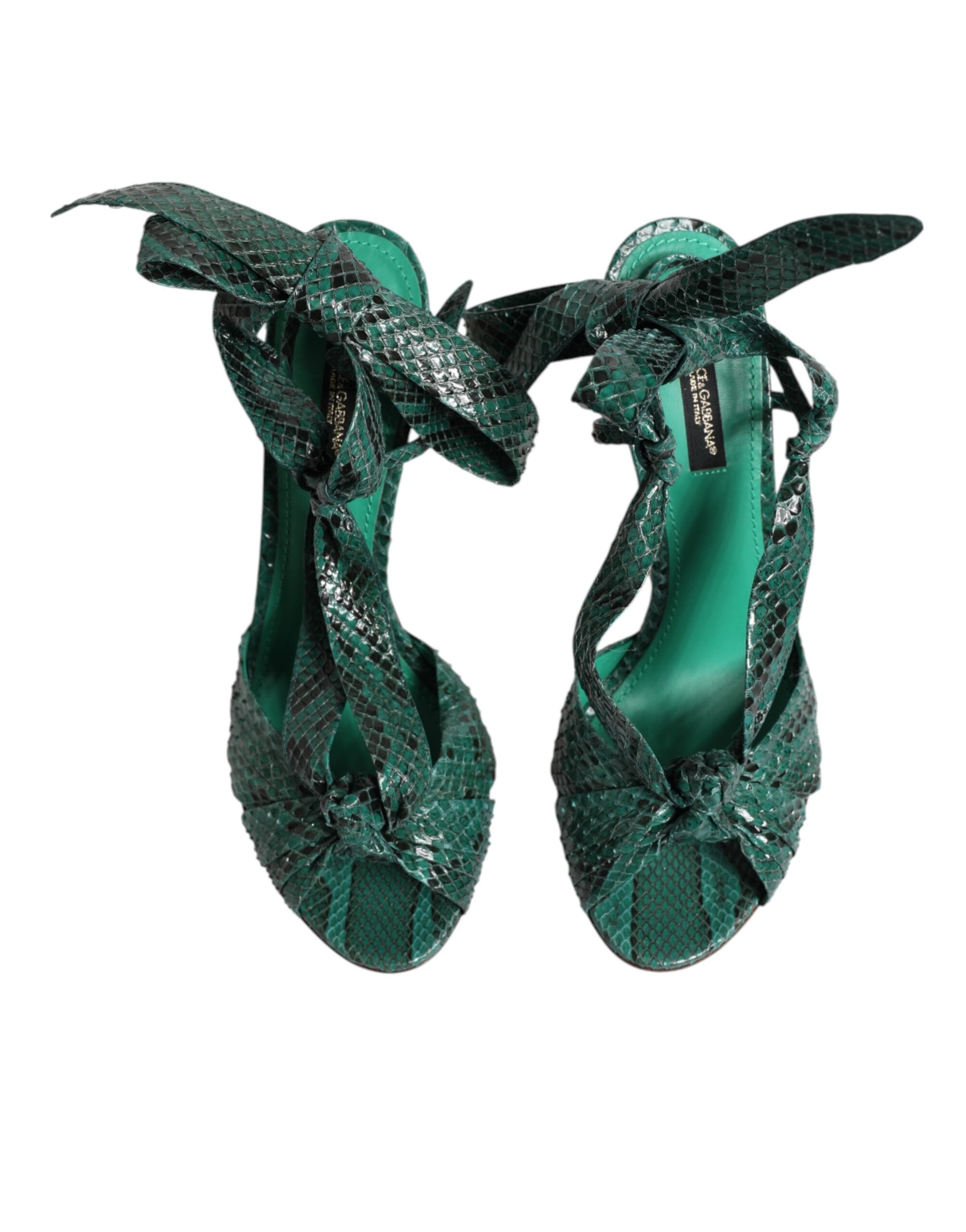 Sandalias de tacón de piel de pitón verde de Dolce & Gabbana-3
