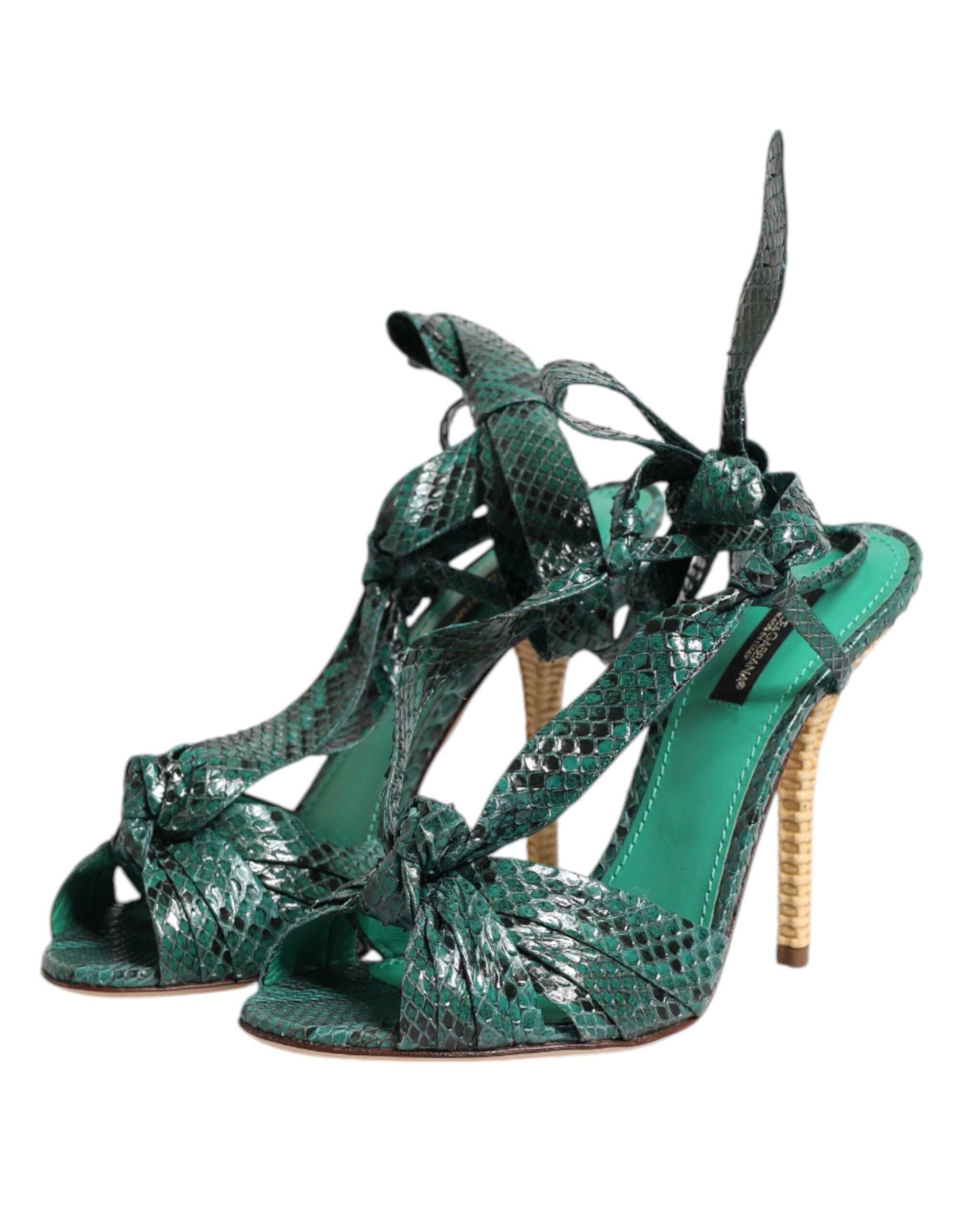 Sandalias de tacón de piel de pitón verde de Dolce & Gabbana-4