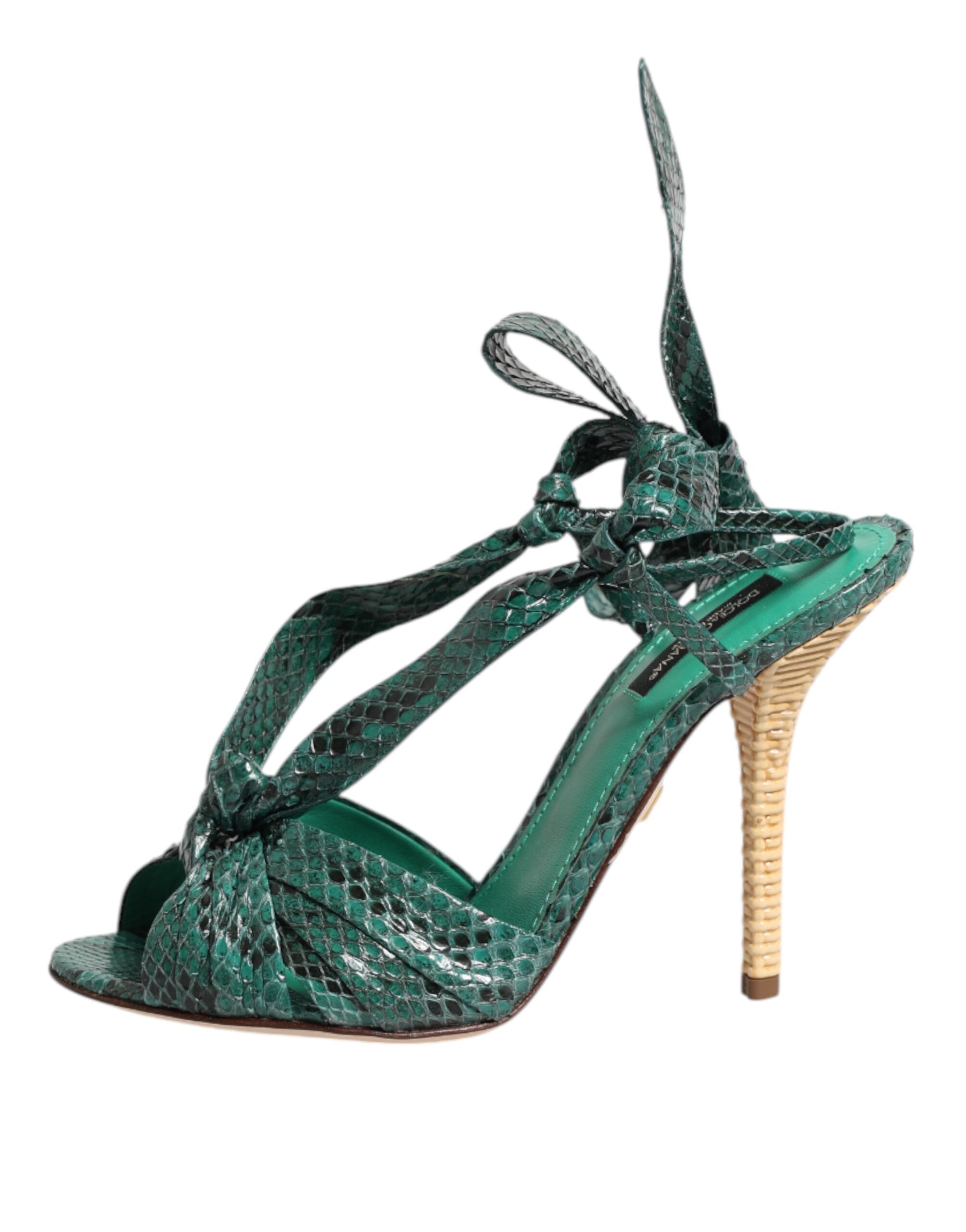Sandalias de tacón de piel de pitón verde de Dolce & Gabbana-6