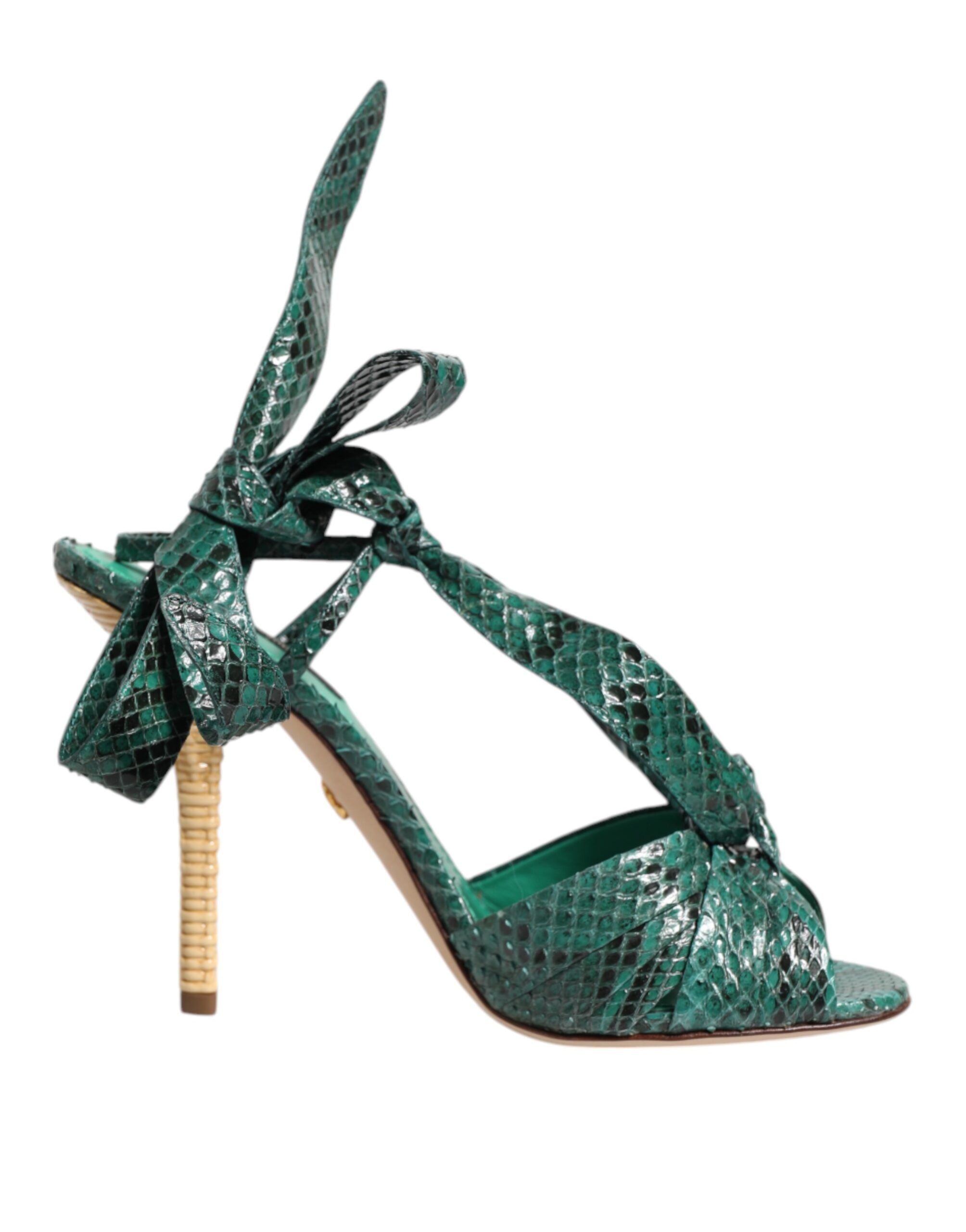 Sandalias de tacón de piel de pitón verde de Dolce & Gabbana-1