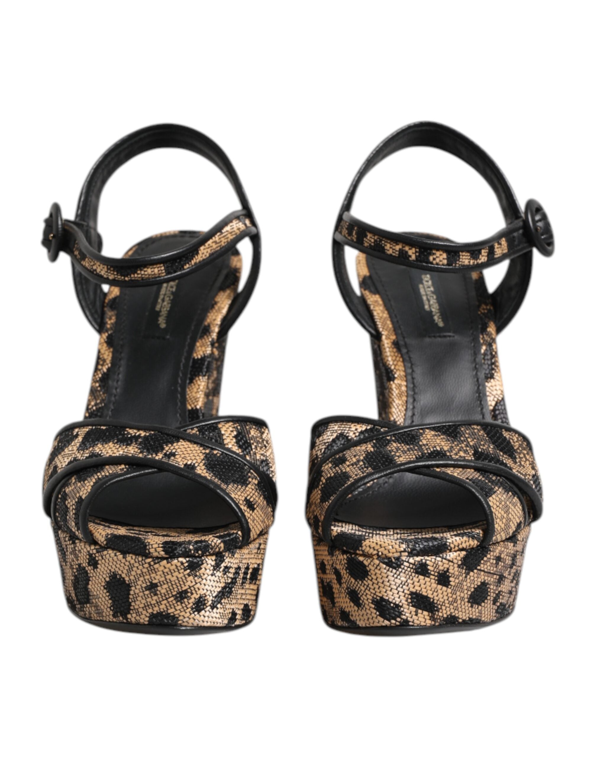 Dolce & Gabbana Brown Leopard Wedge Strappy Sandals Shoes-2