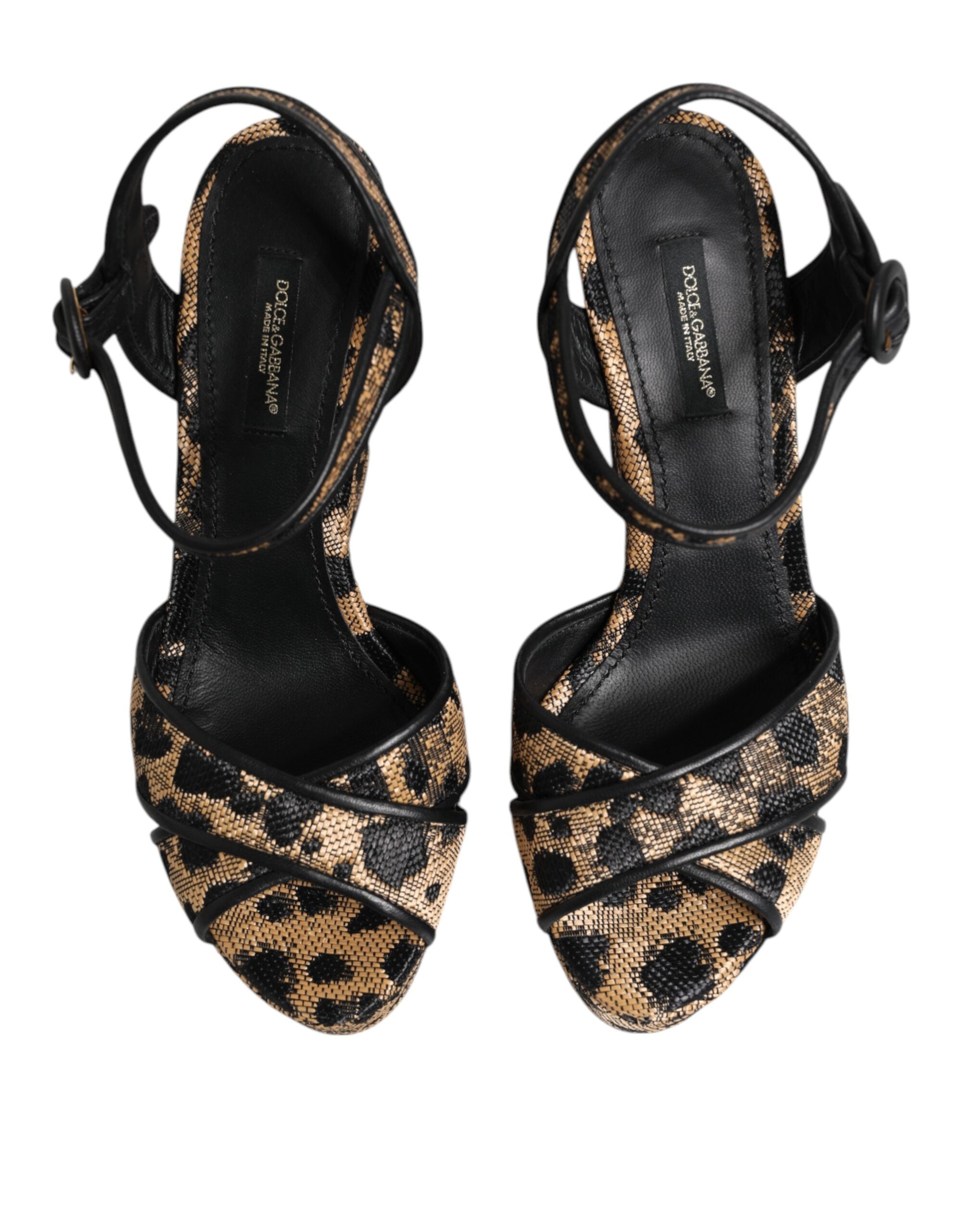 Dolce & Gabbana Brown Leopard Wedge Strappy Sandals Shoes-3