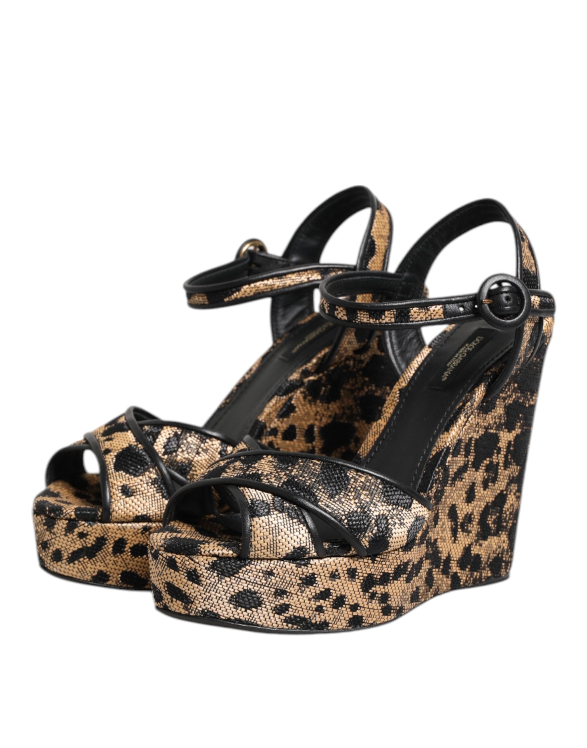 Dolce & Gabbana Brown Leopard Wedge Strappy Sandals Shoes-4