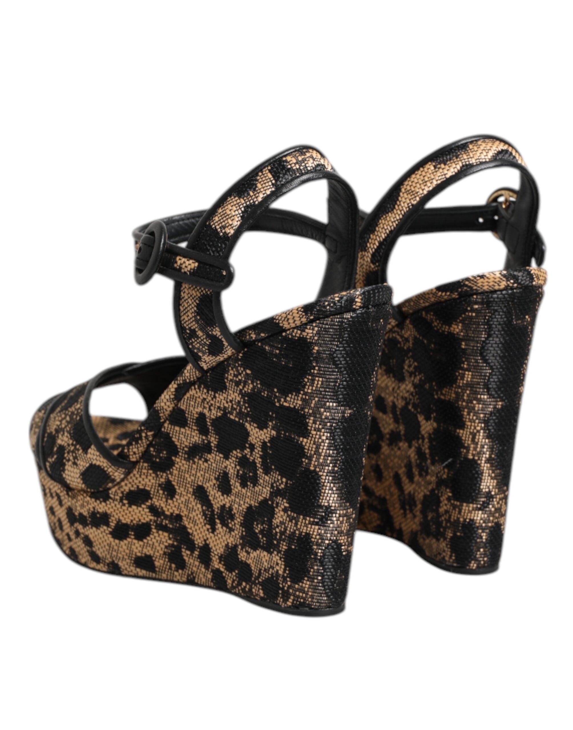 Dolce & Gabbana Brown Leopard Wedge Strappy Sandals Shoes-5