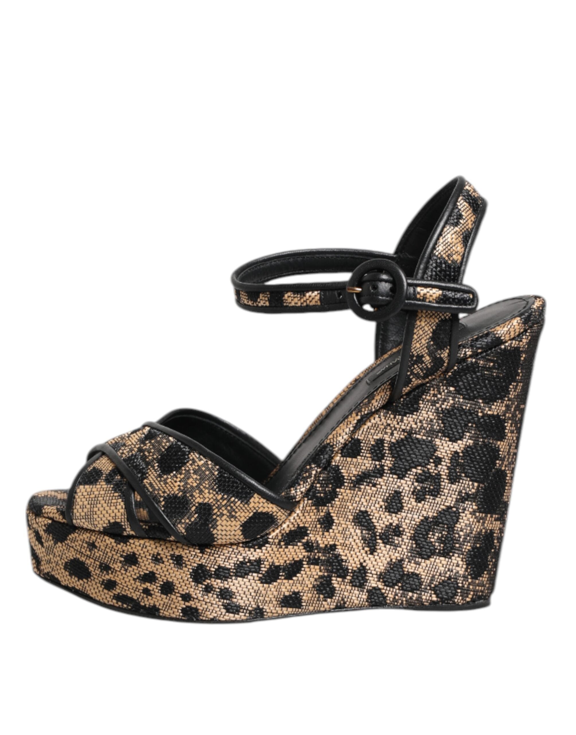 Dolce & Gabbana Brown Leopard Wedge Strappy Sandals Shoes-6