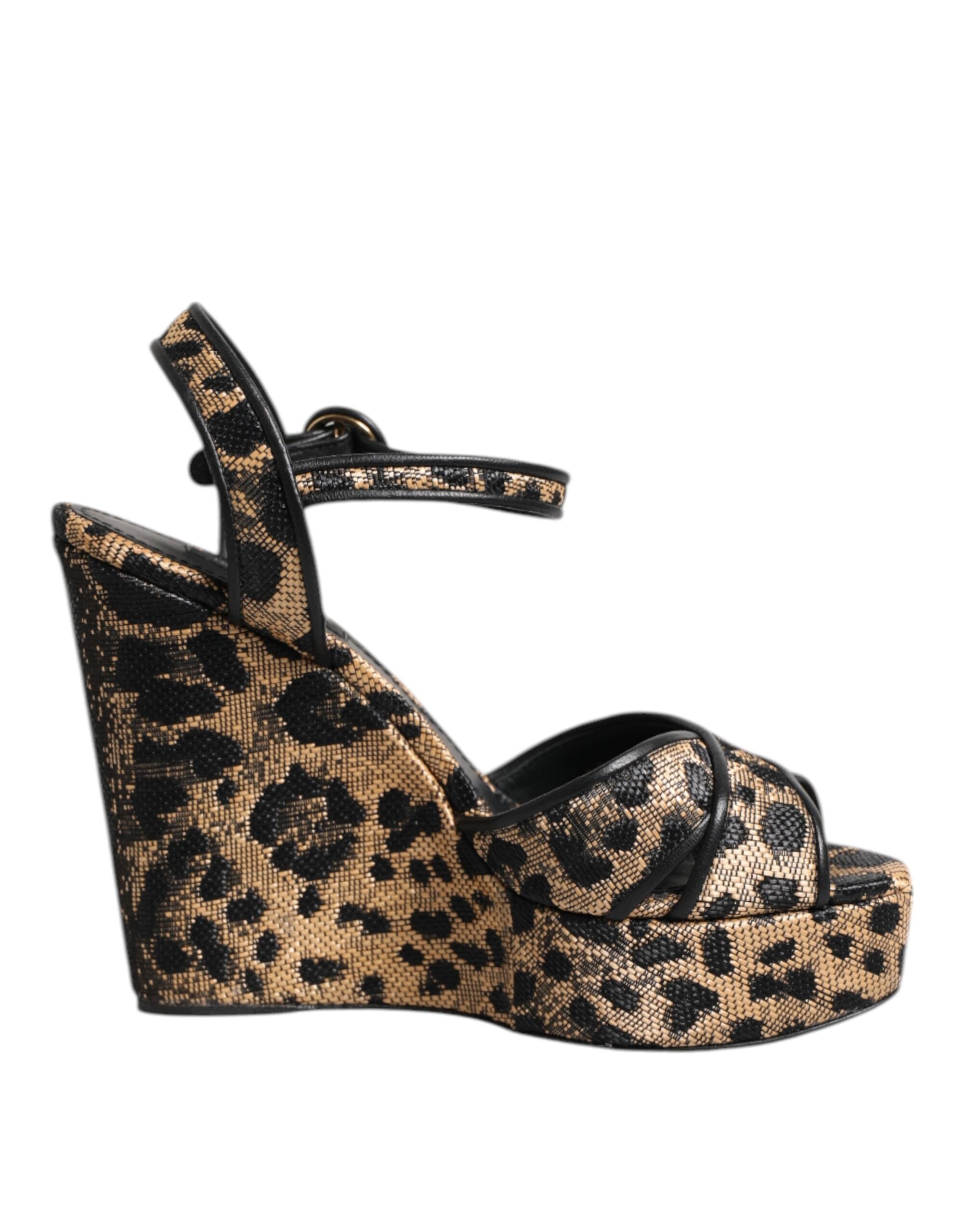 Dolce & Gabbana Brown Leopard Wedge Strappy Sandals Shoes-7