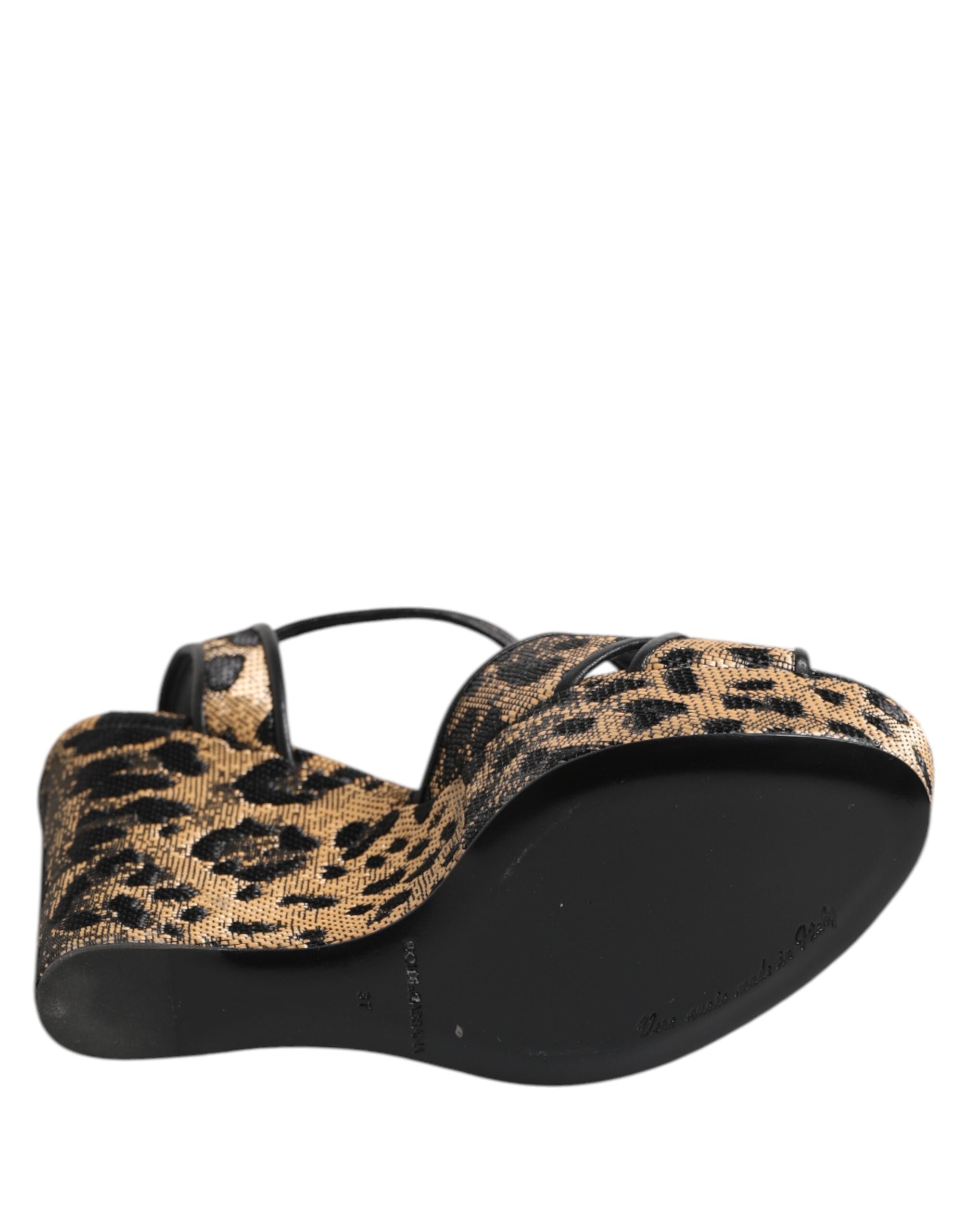Dolce & Gabbana Brown Leopard Wedge Strappy Sandals Shoes-8