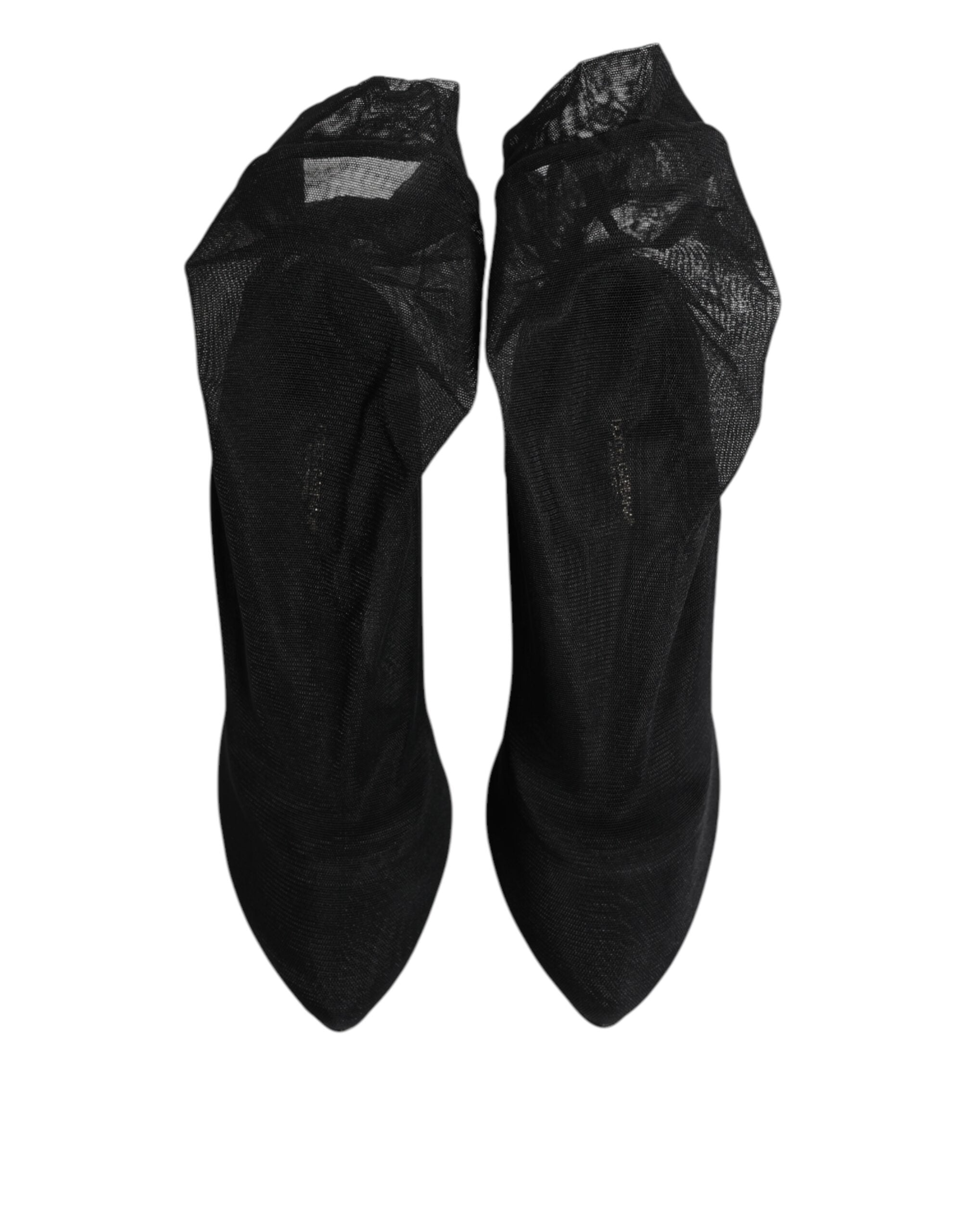 Dolce & Gabbana Schwarz Seide Stretch Mesh Socke Stiefel Schuhe-3