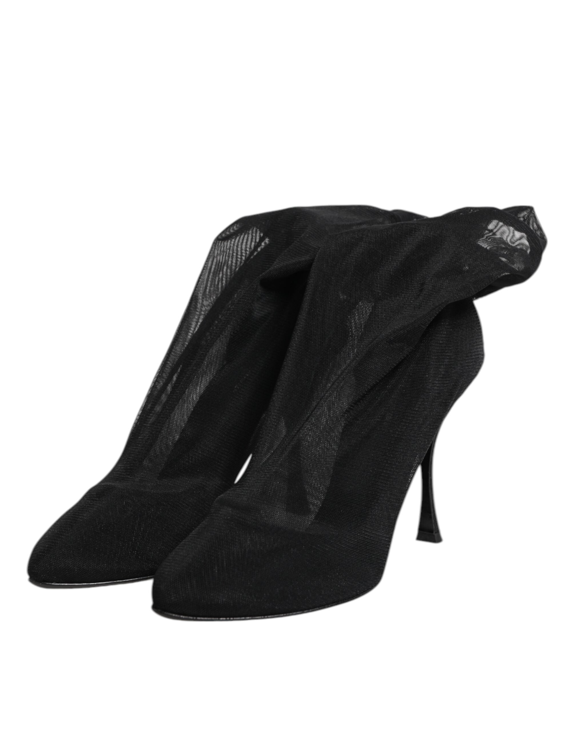 Dolce & Gabbana Schwarz Seide Stretch Mesh Socke Stiefel Schuhe-4