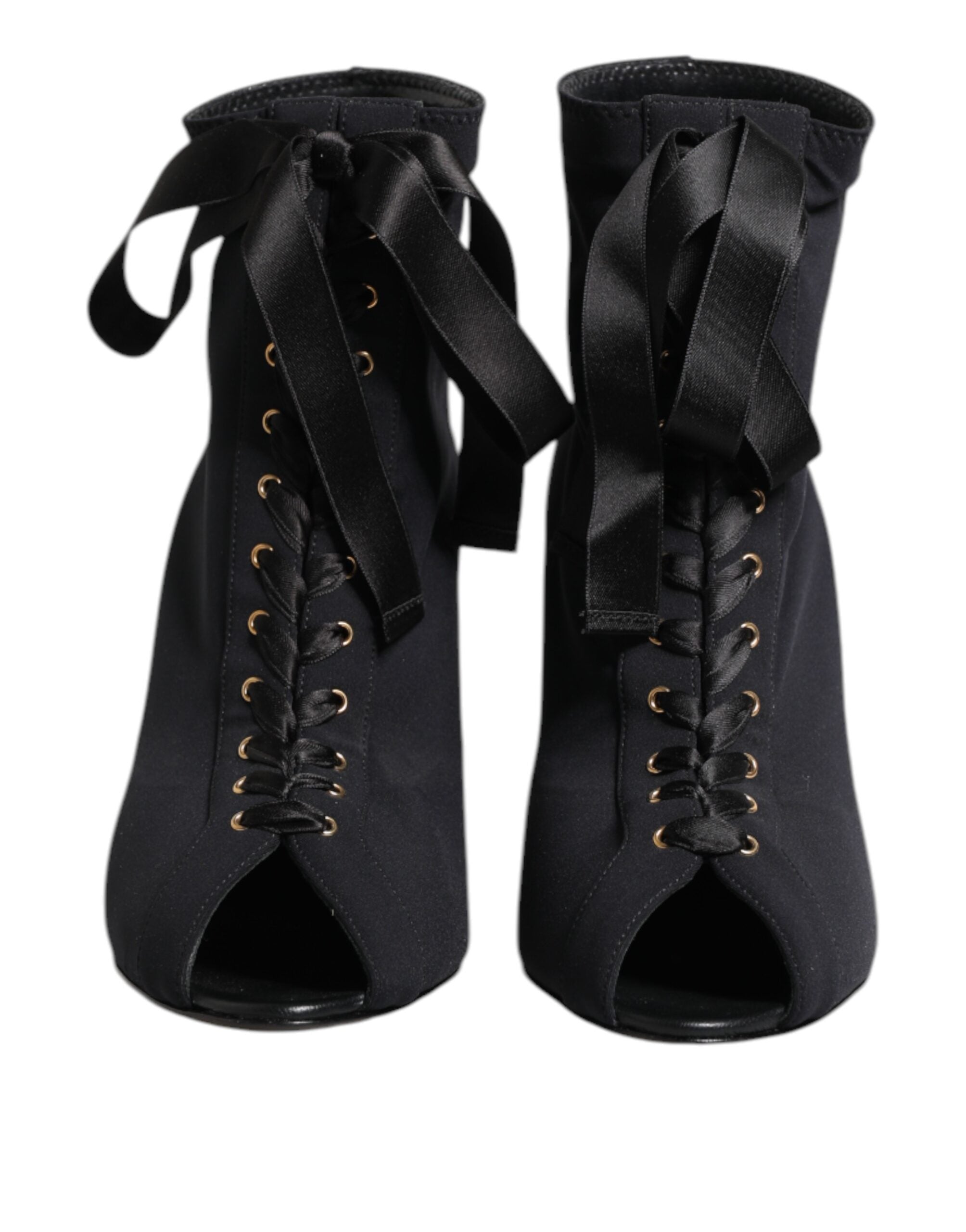 Dolce & Gabbana Black Stiletto Heels Lace Up Boots Shoes-2