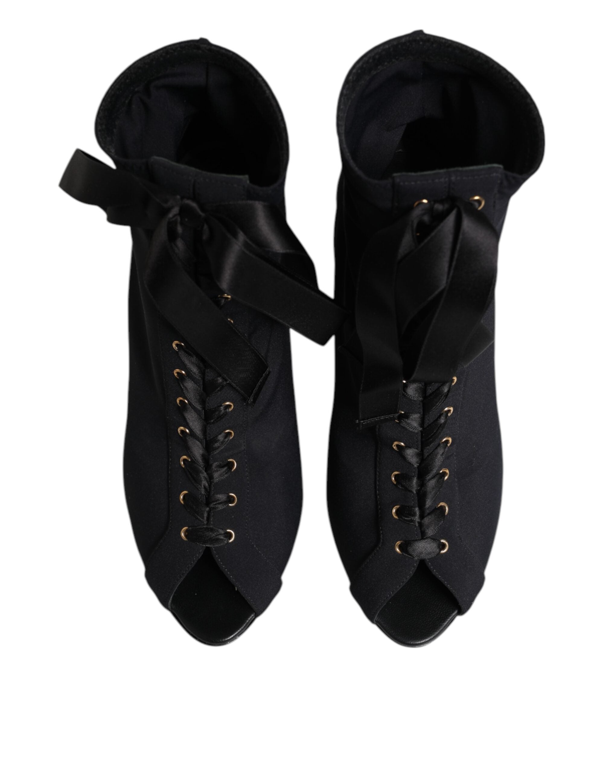 Dolce & Gabbana Black Stiletto Heels Lace Up Boots Shoes-3