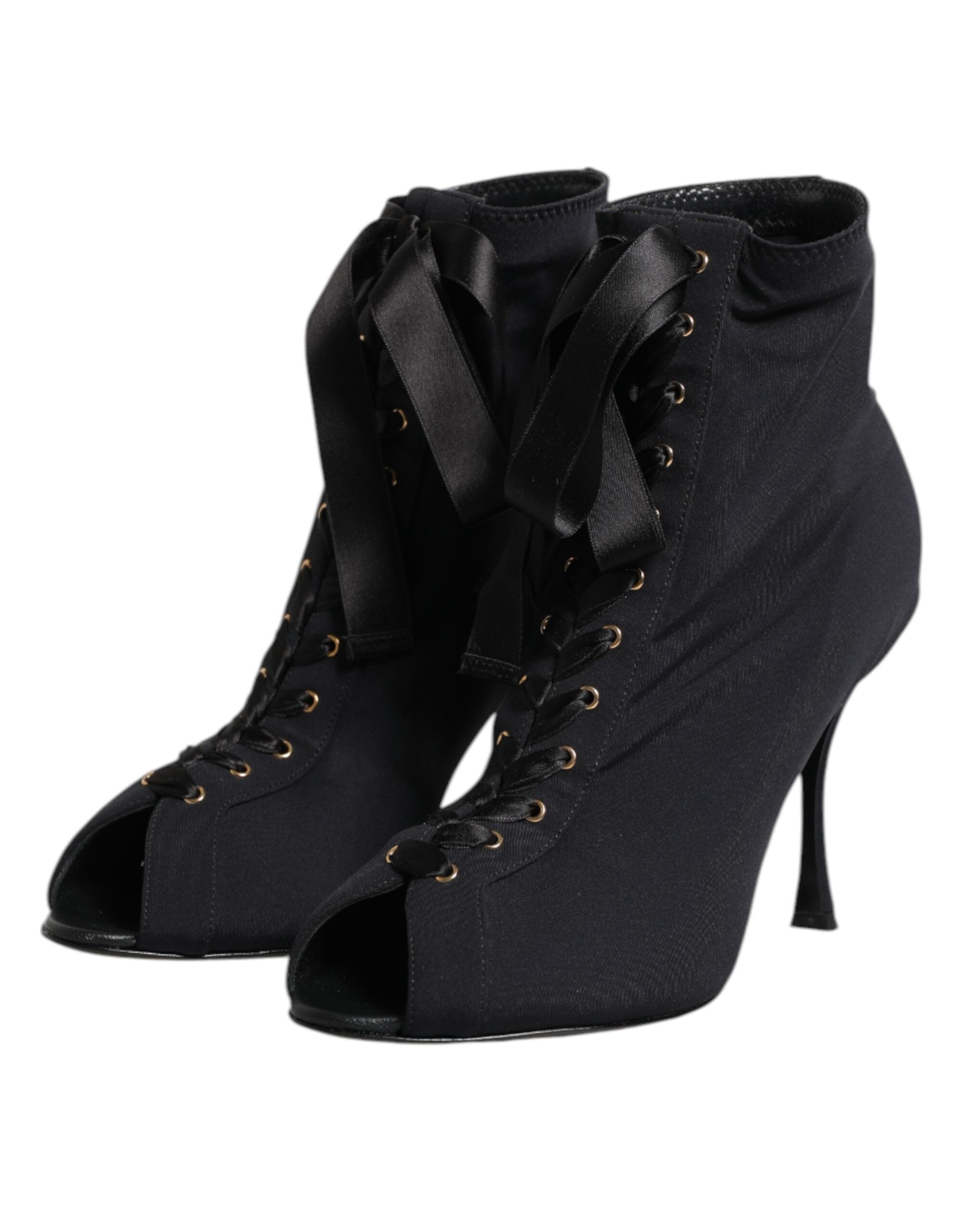 Dolce & Gabbana Black Stiletto Heels Lace Up Boots Shoes-4