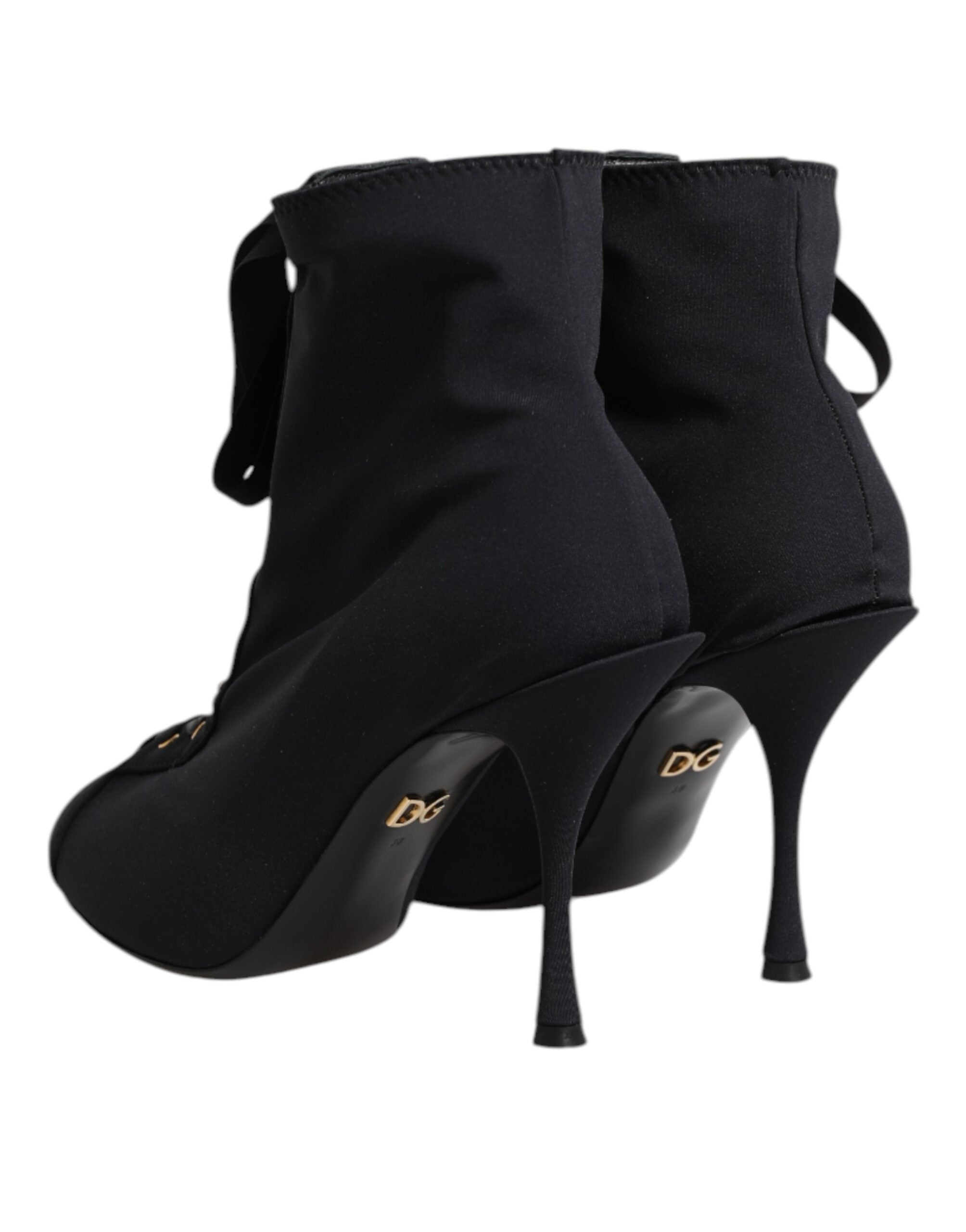 Dolce & Gabbana Black Stiletto Heels Lace Up Boots Shoes-5