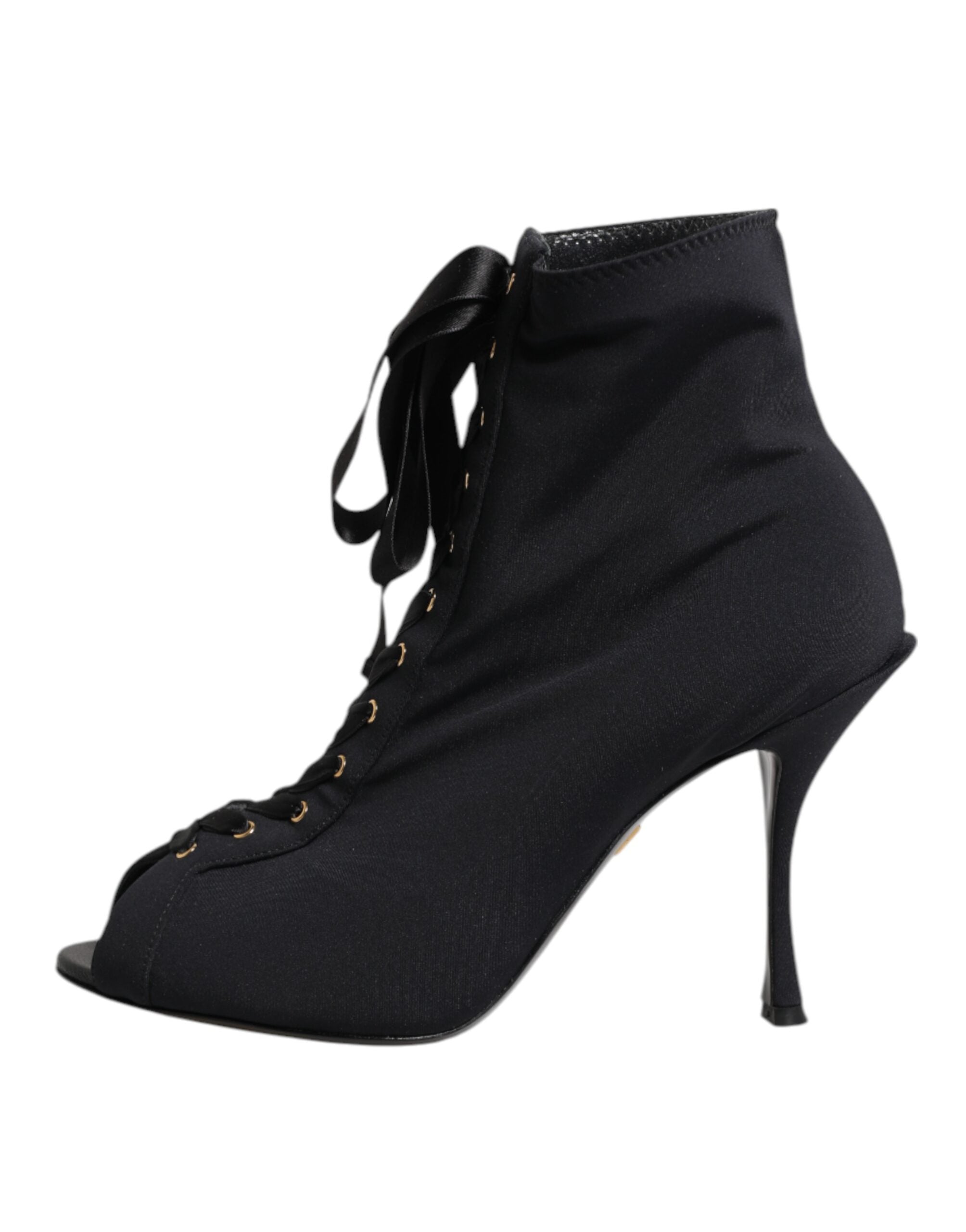 Dolce & Gabbana Black Stiletto Heels Lace Up Boots Shoes-6
