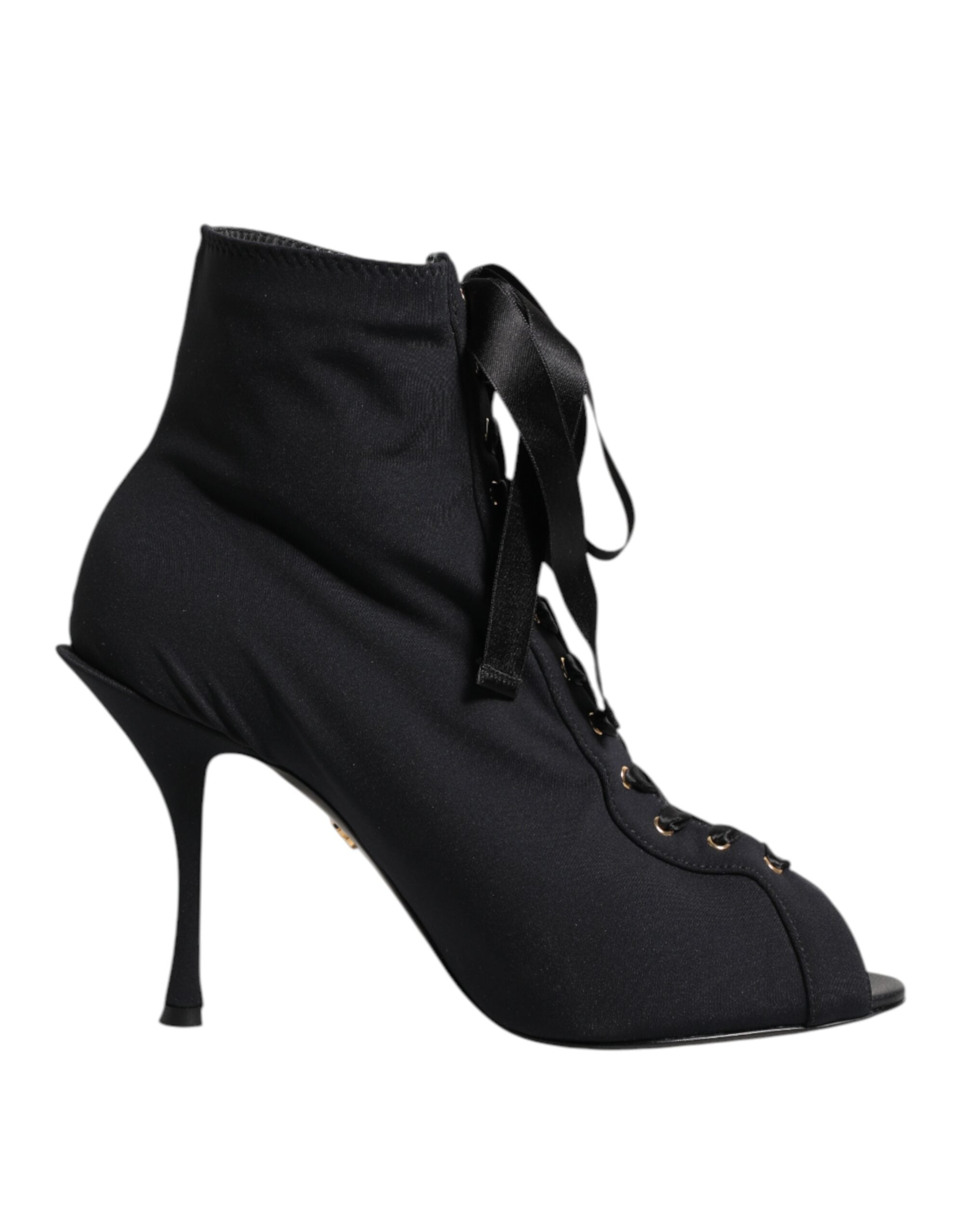 Dolce & Gabbana Black Stiletto Heels Lace Up Boots Shoes-1