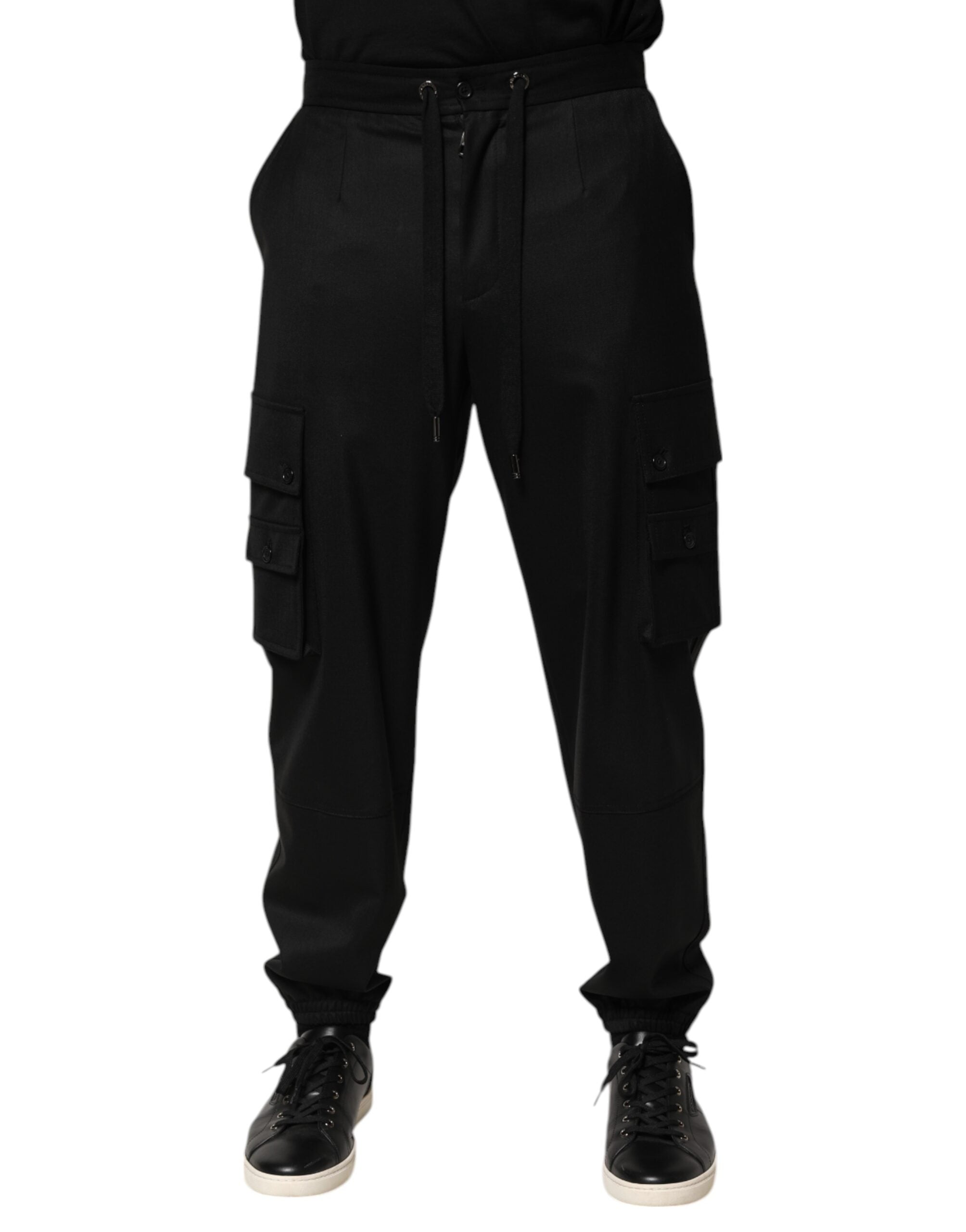 Dolce & Gabbana Solide Schwarze Cargo Jogger Männer Sweatpants Hosen-1