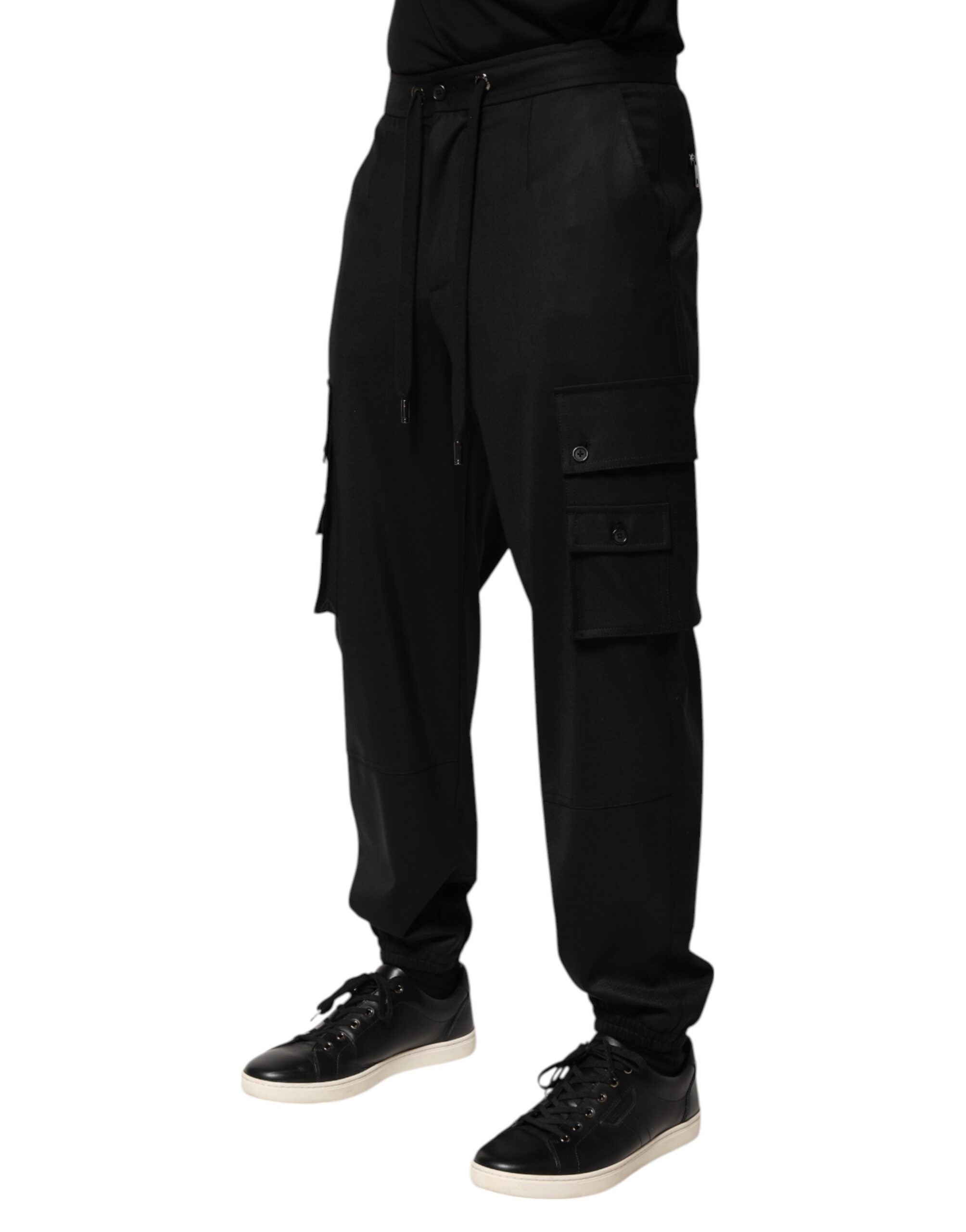 Dolce & Gabbana Solide Schwarze Cargo Jogger Männer Sweatpants Hosen-3