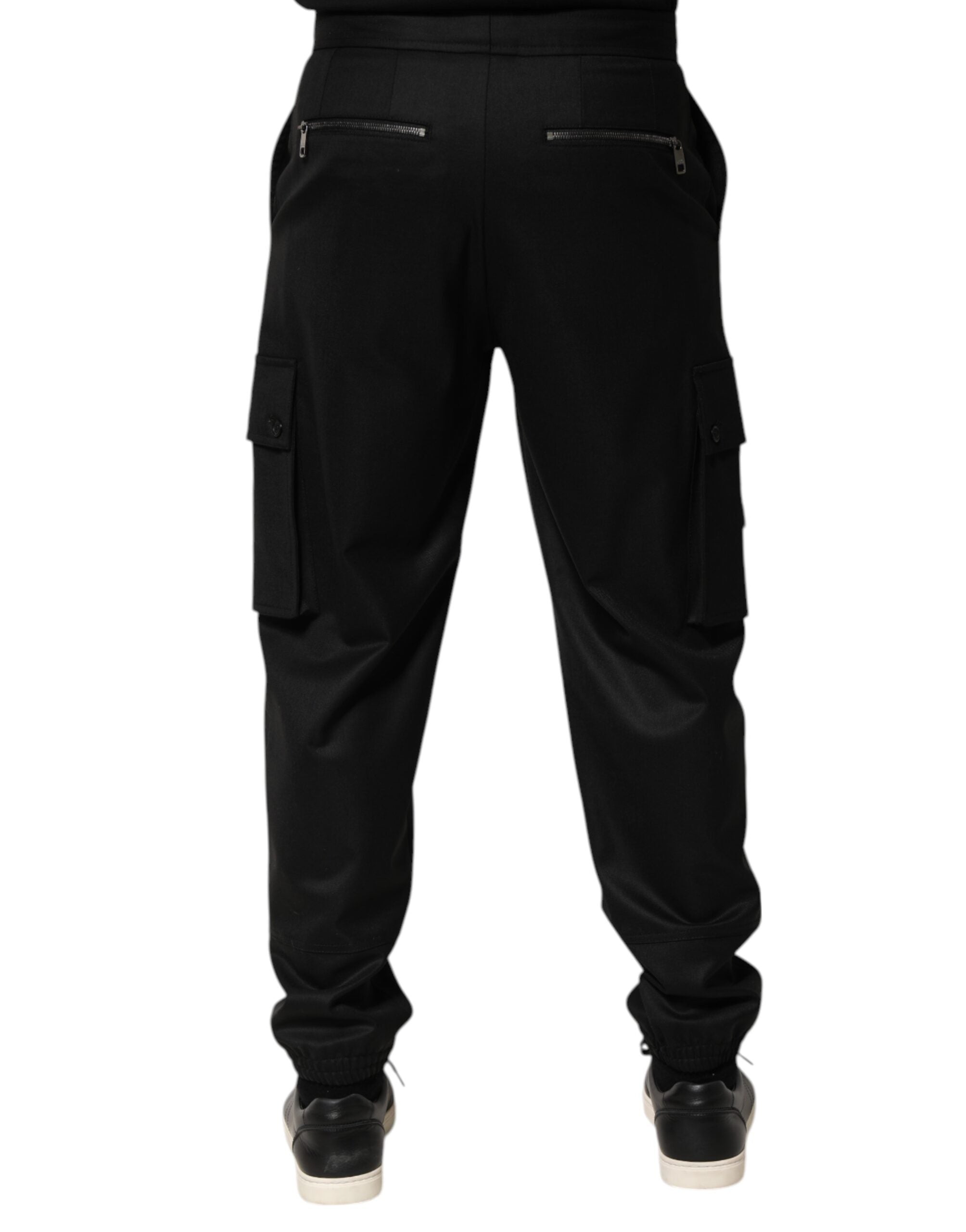 Dolce & Gabbana Solide Schwarze Cargo Jogger Männer Sweatpants Hosen-4