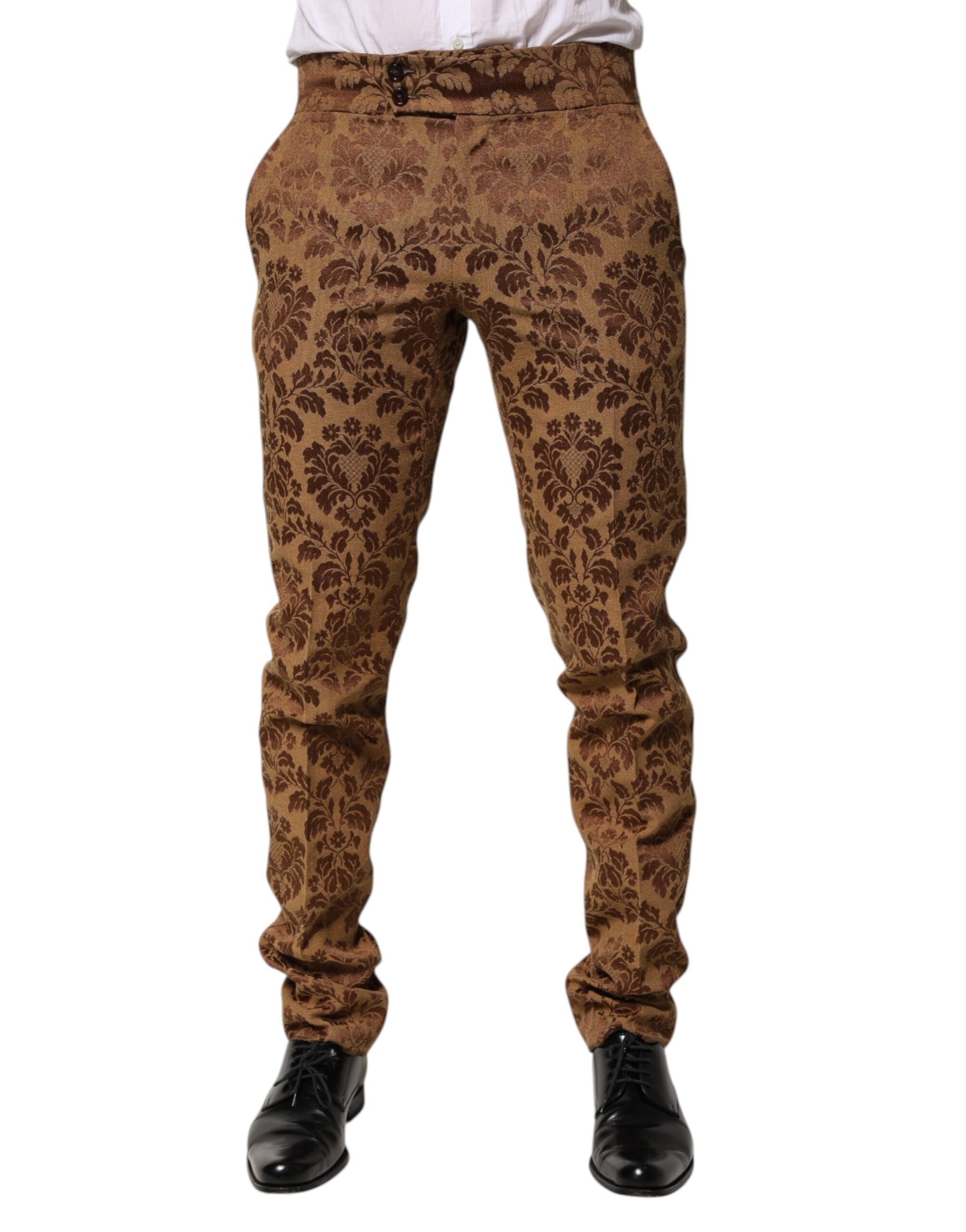 Dolce & Gabbana Brown Floral Jacquard Men's Skinny Trousers-1