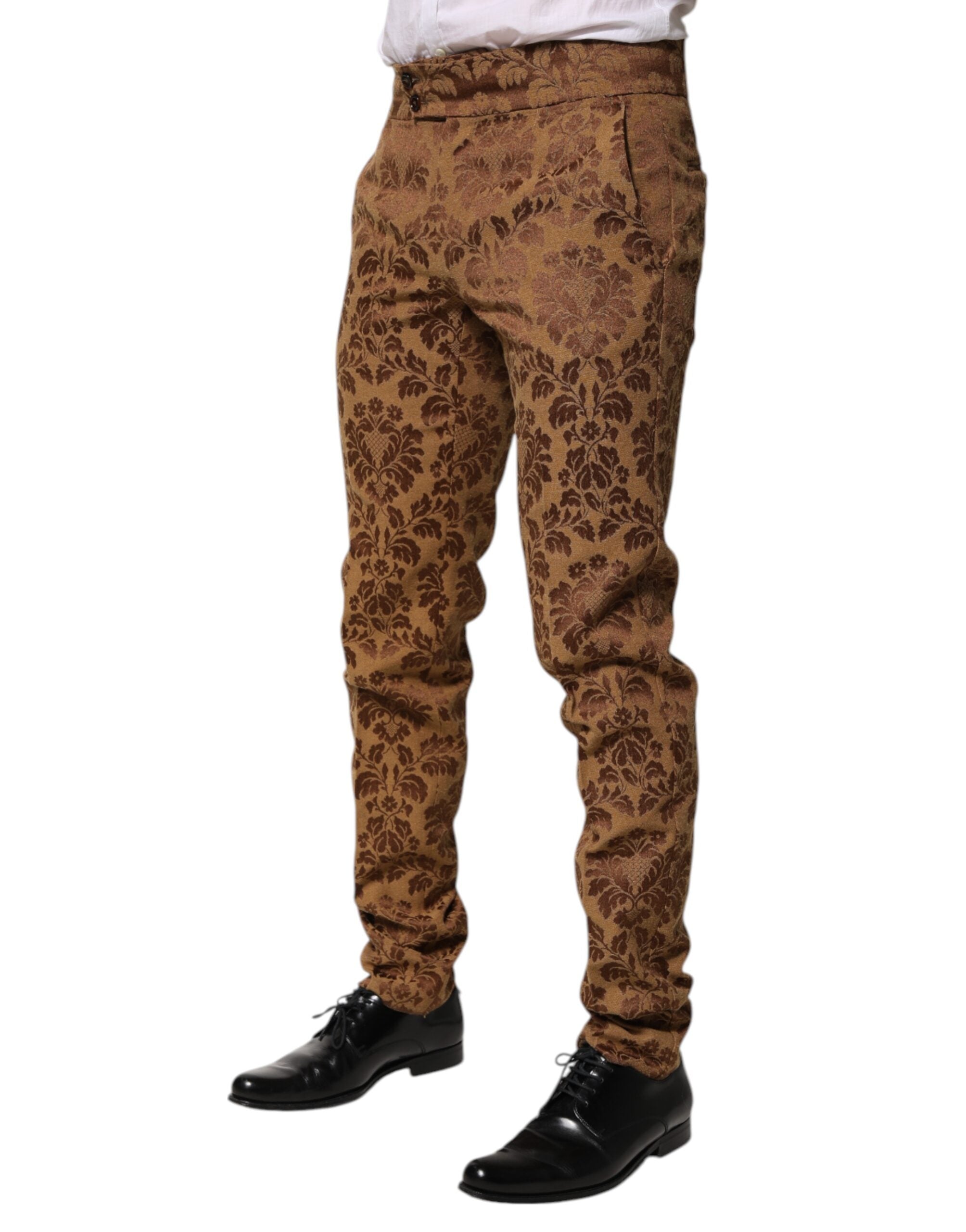 Dolce & Gabbana Brown Floral Jacquard Men's Skinny Trousers-3