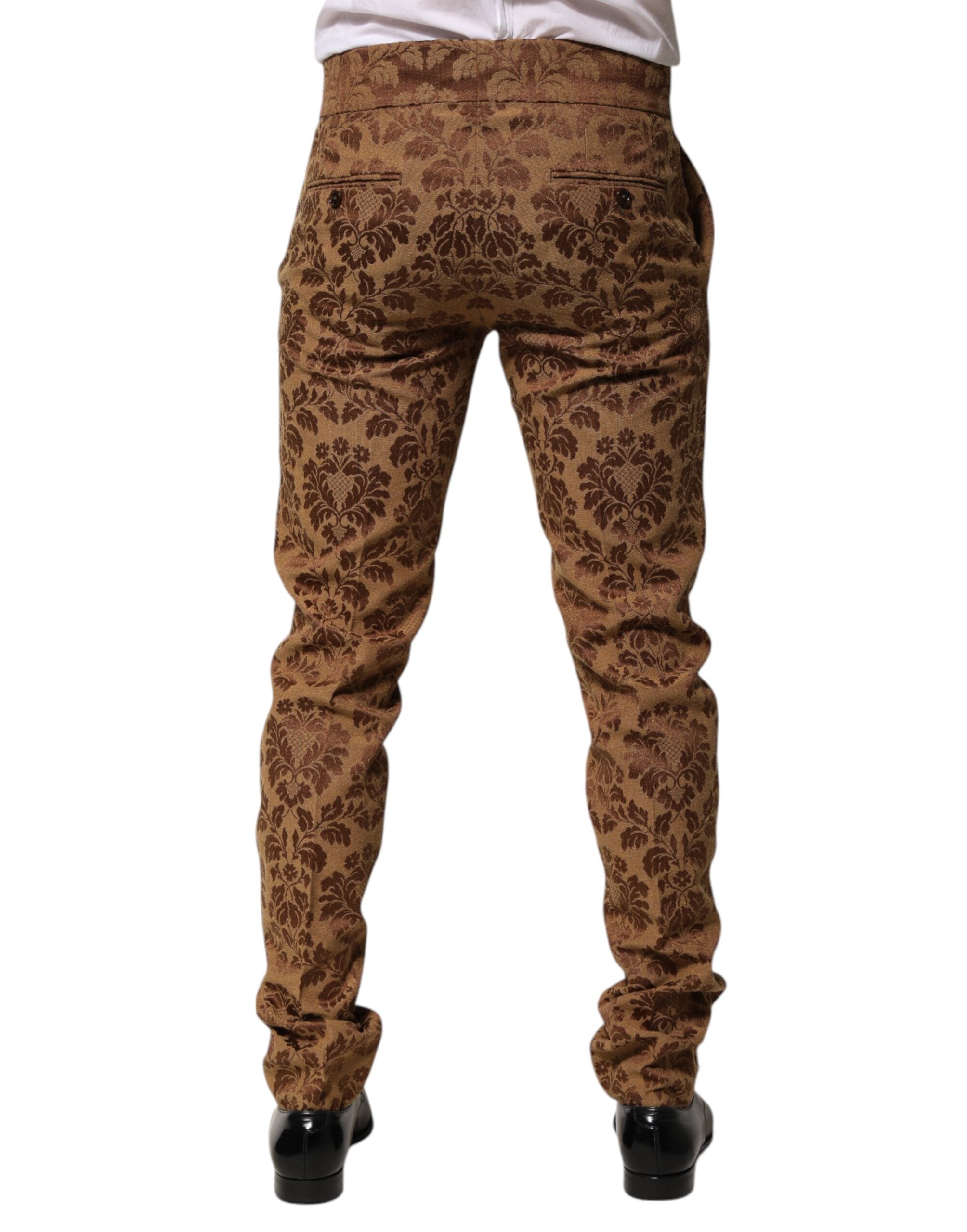 Dolce & Gabbana Brown Floral Jacquard Men's Skinny Trousers-4