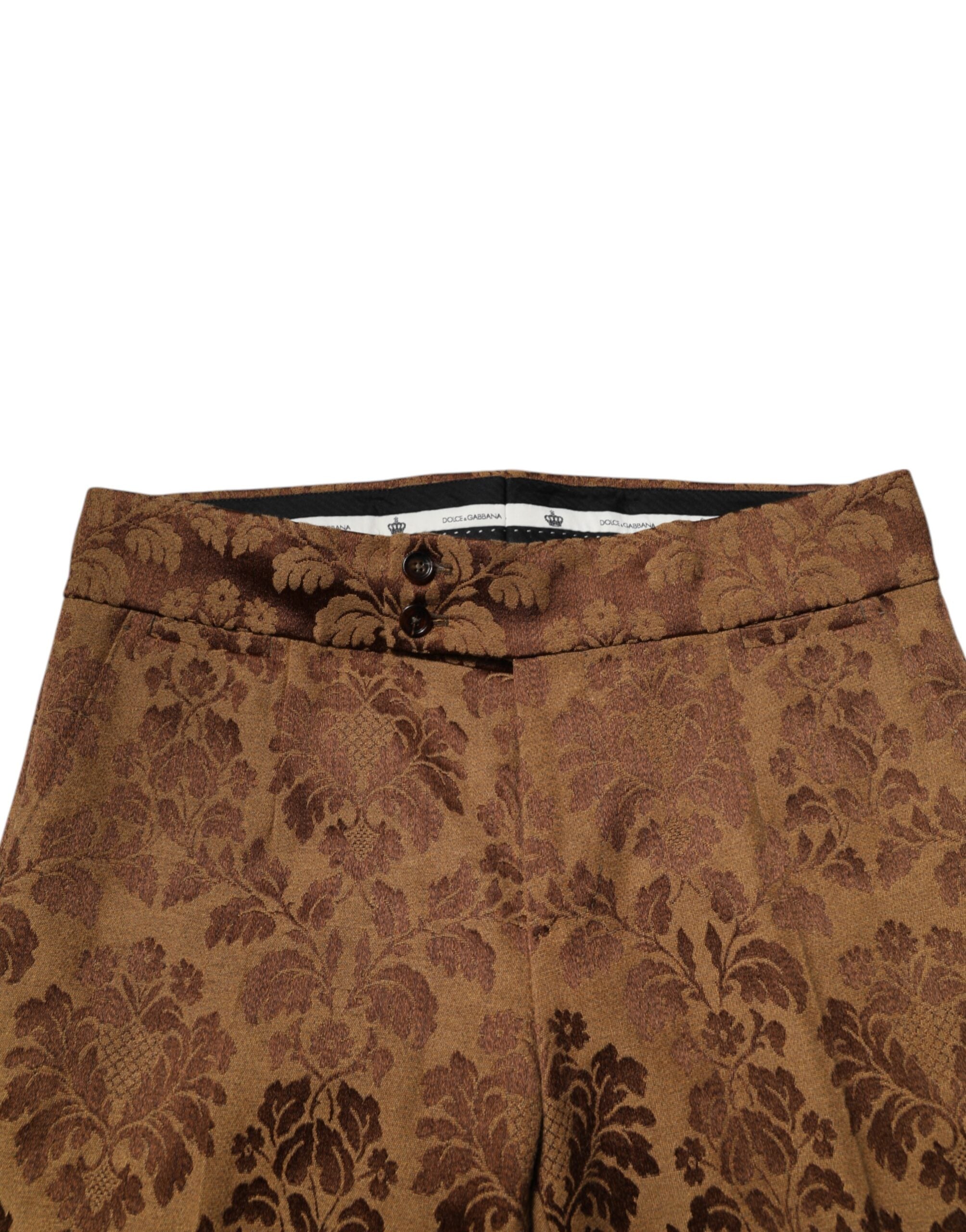 Dolce & Gabbana Brown Floral Jacquard Men's Skinny Trousers-5