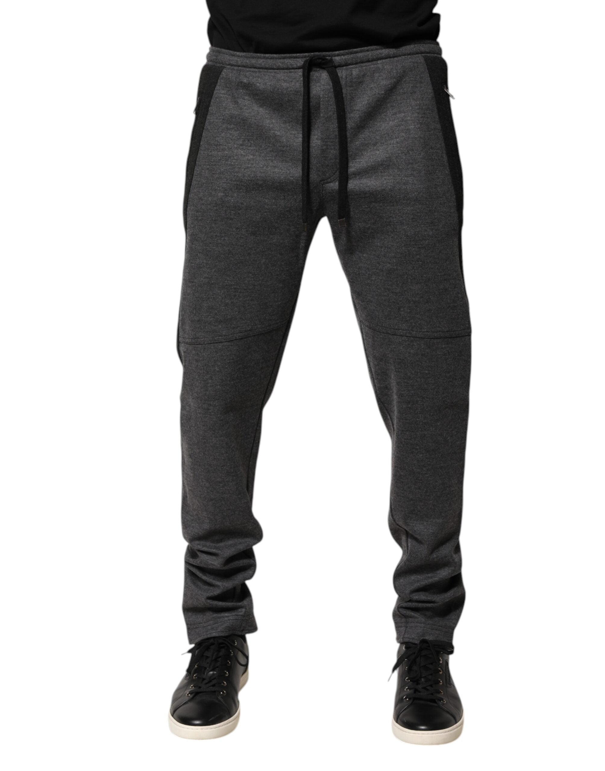 Dolce & Gabbana Grey Black Wool Blend Jogger Sweatpants Trousers-2
