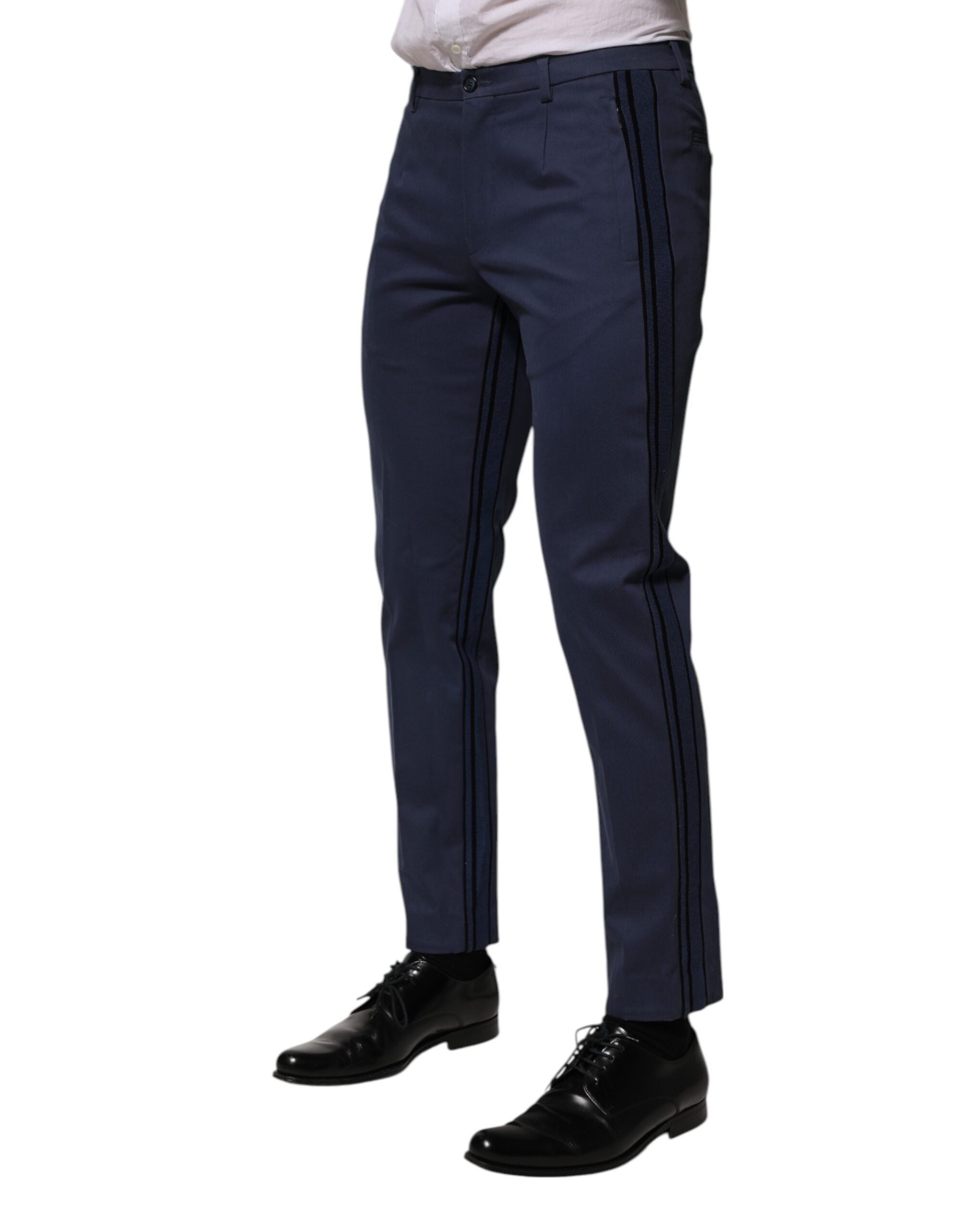 Pantalones formales cónicos de algodón azul Dolce & Gabbana para hombre-3