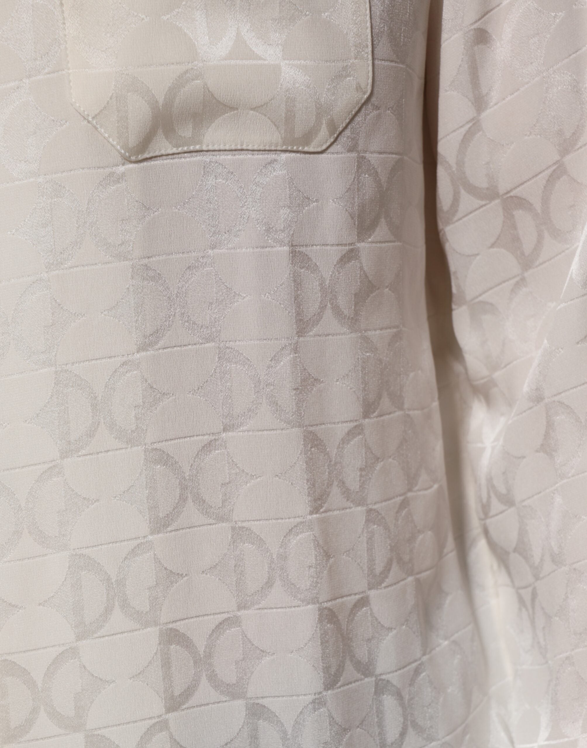 Dolce & Gabbana white silk shirt with DG logo print and long sleeves-6