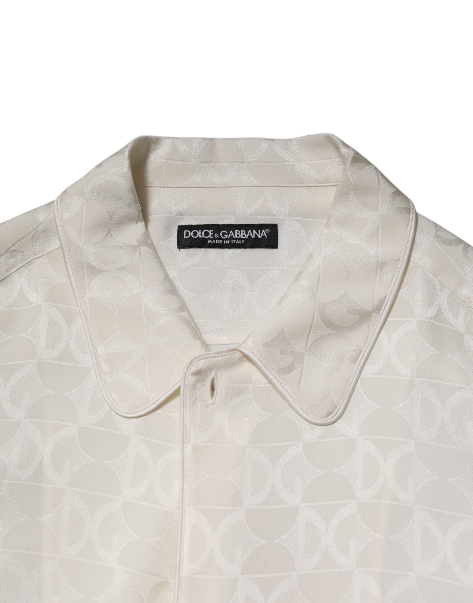 Dolce & Gabbana white silk shirt with DG logo print and long sleeves-7