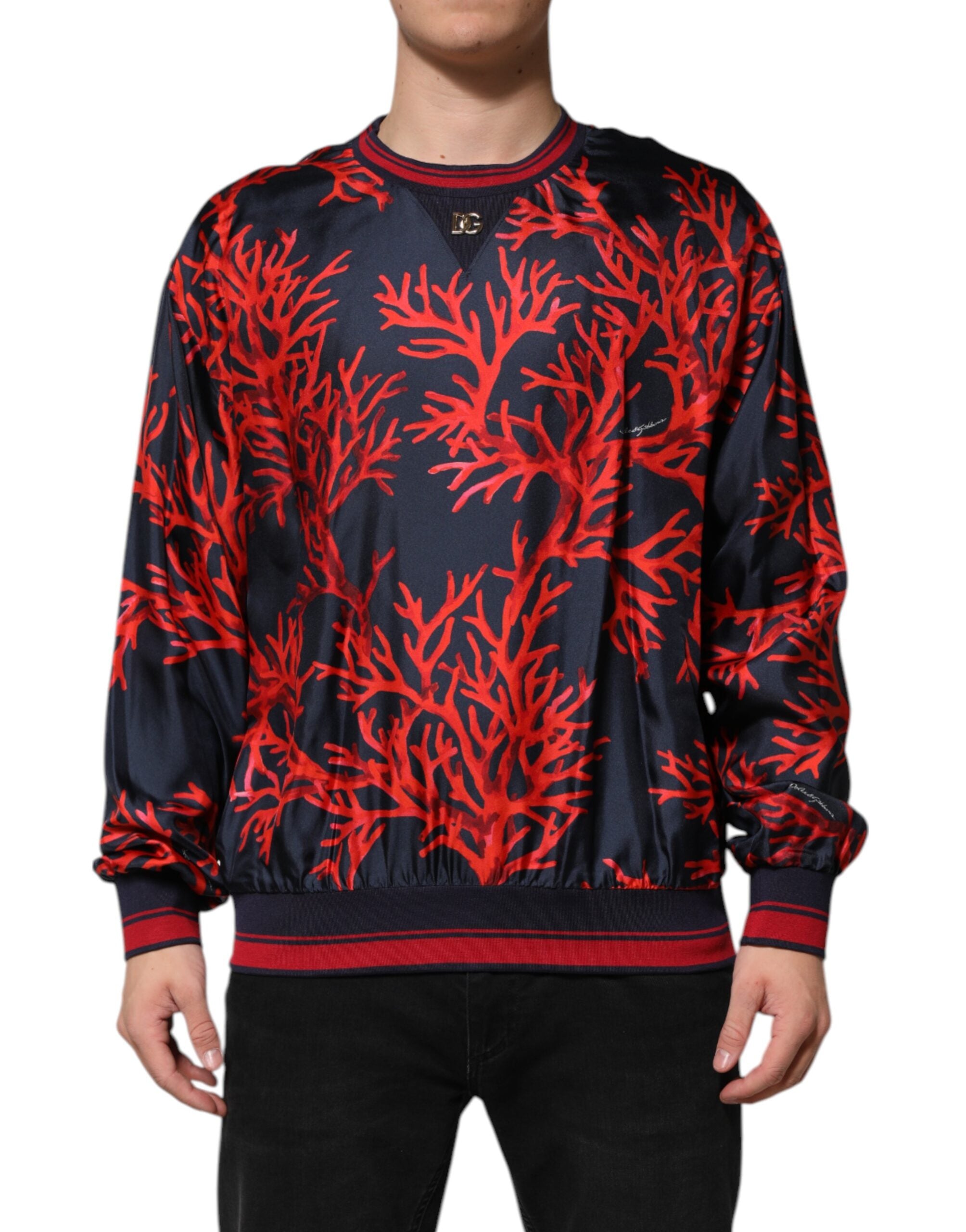 Dolce & Gabbana navy silk sweater with coral print-1