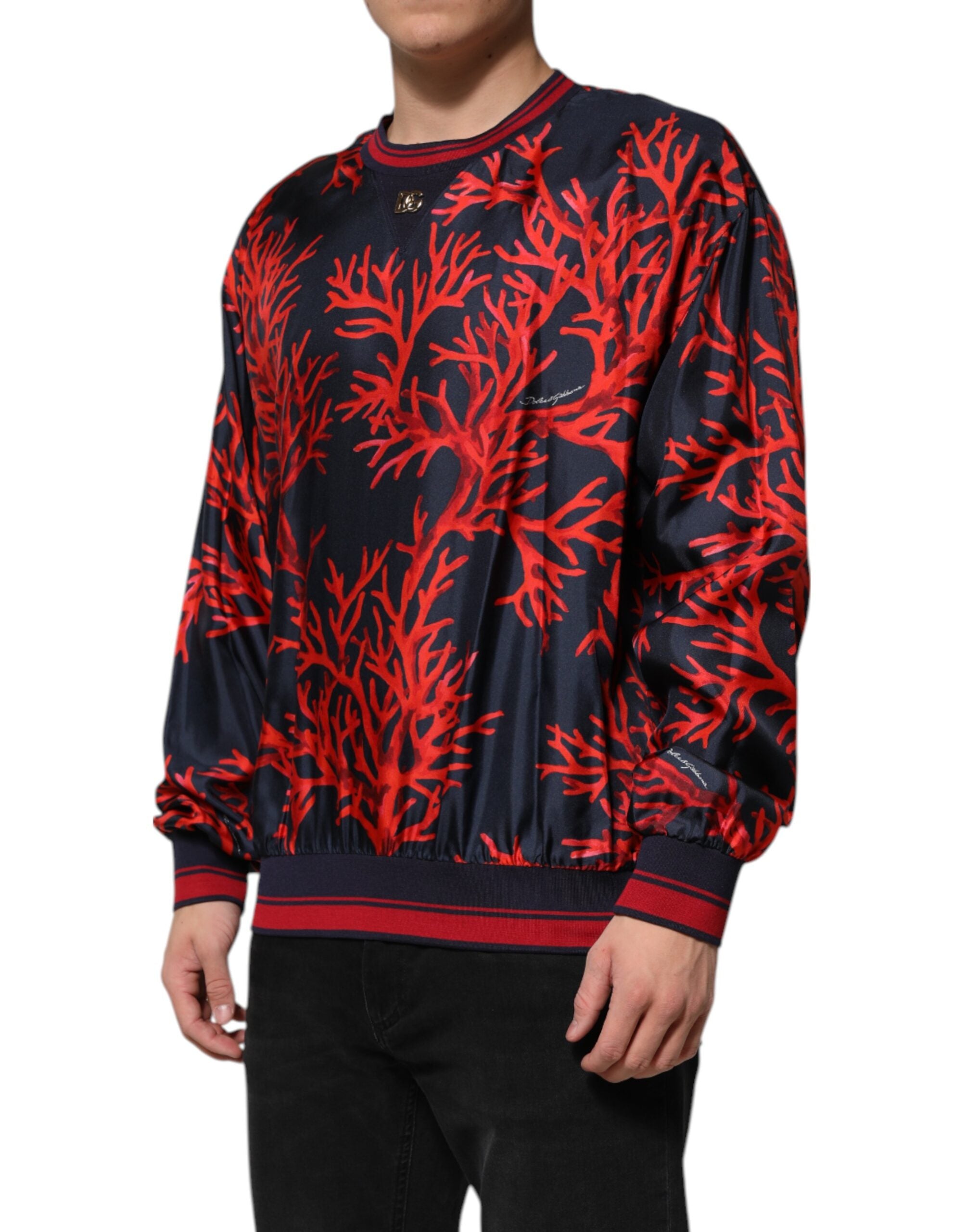 Dolce & Gabbana navy silk sweater with coral print-3
