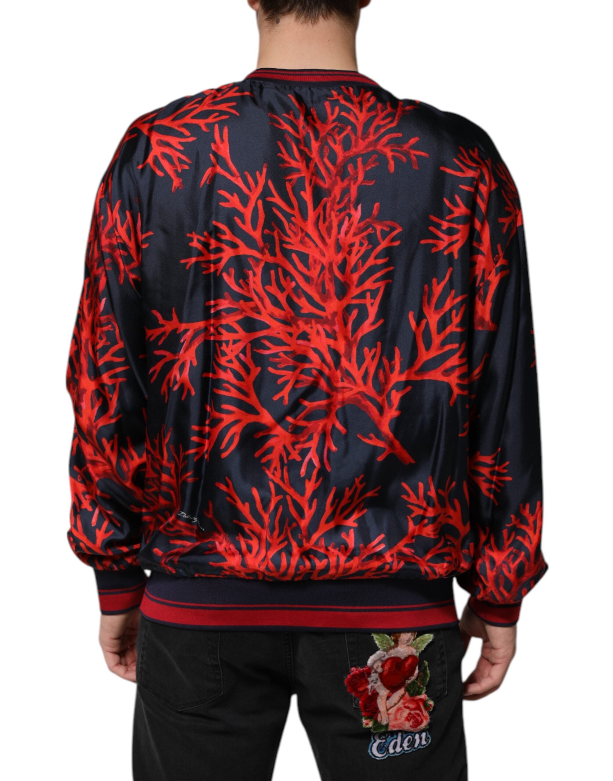 Dolce & Gabbana navy silk sweater with coral print-4