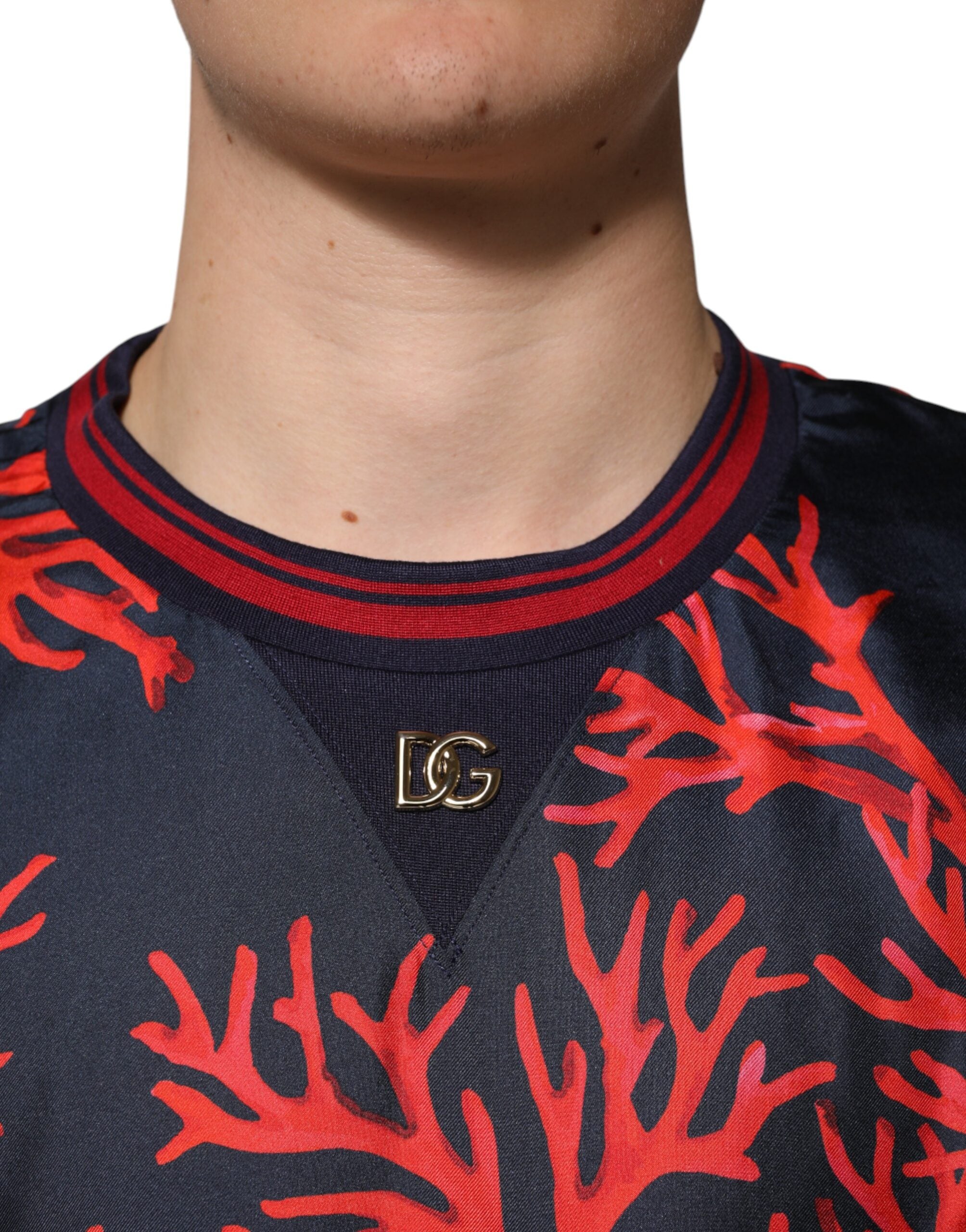 Dolce & Gabbana navy silk sweater with coral print-5