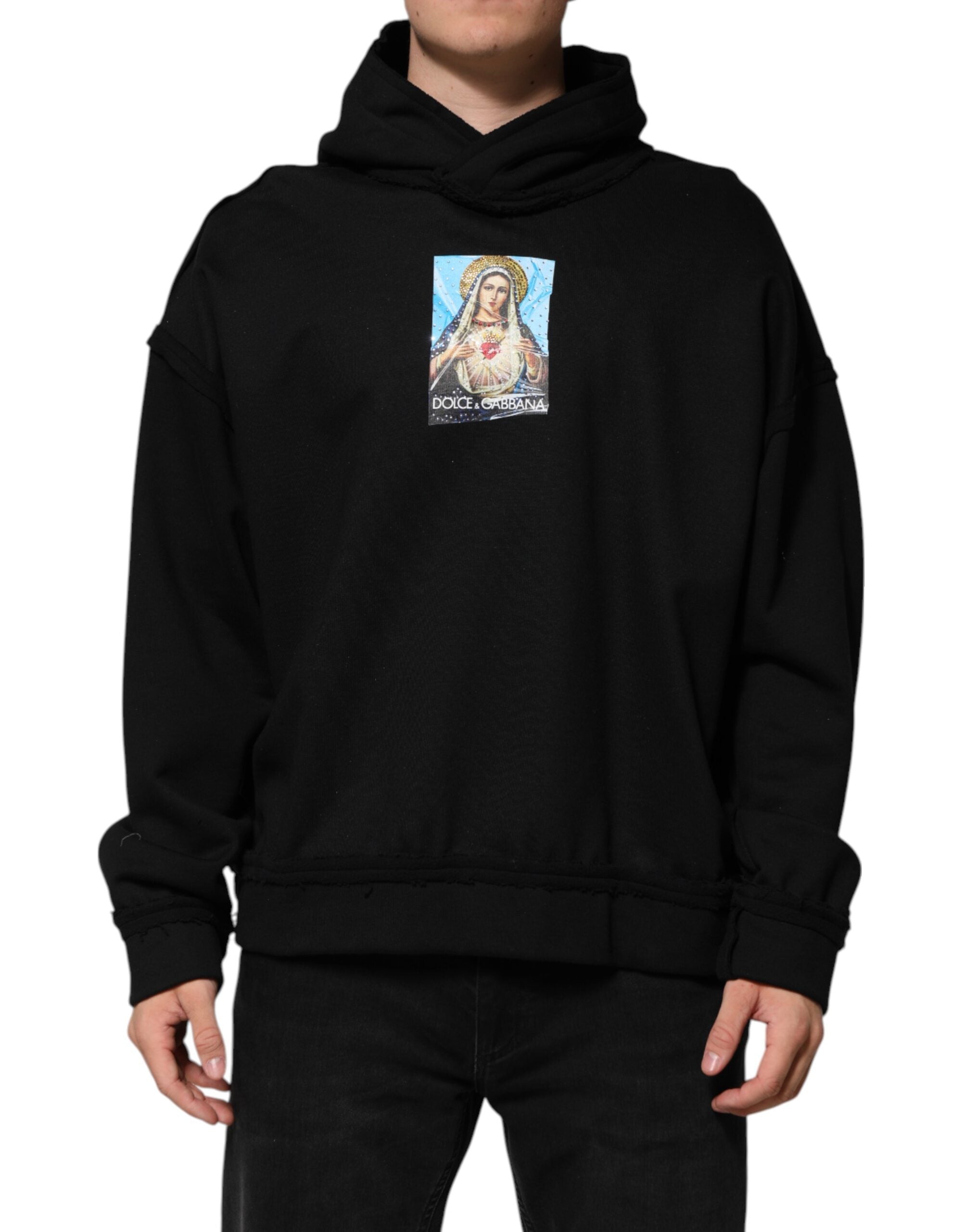 Dolce & Gabbana Black printed hoodie with crystal embellished jacket-2