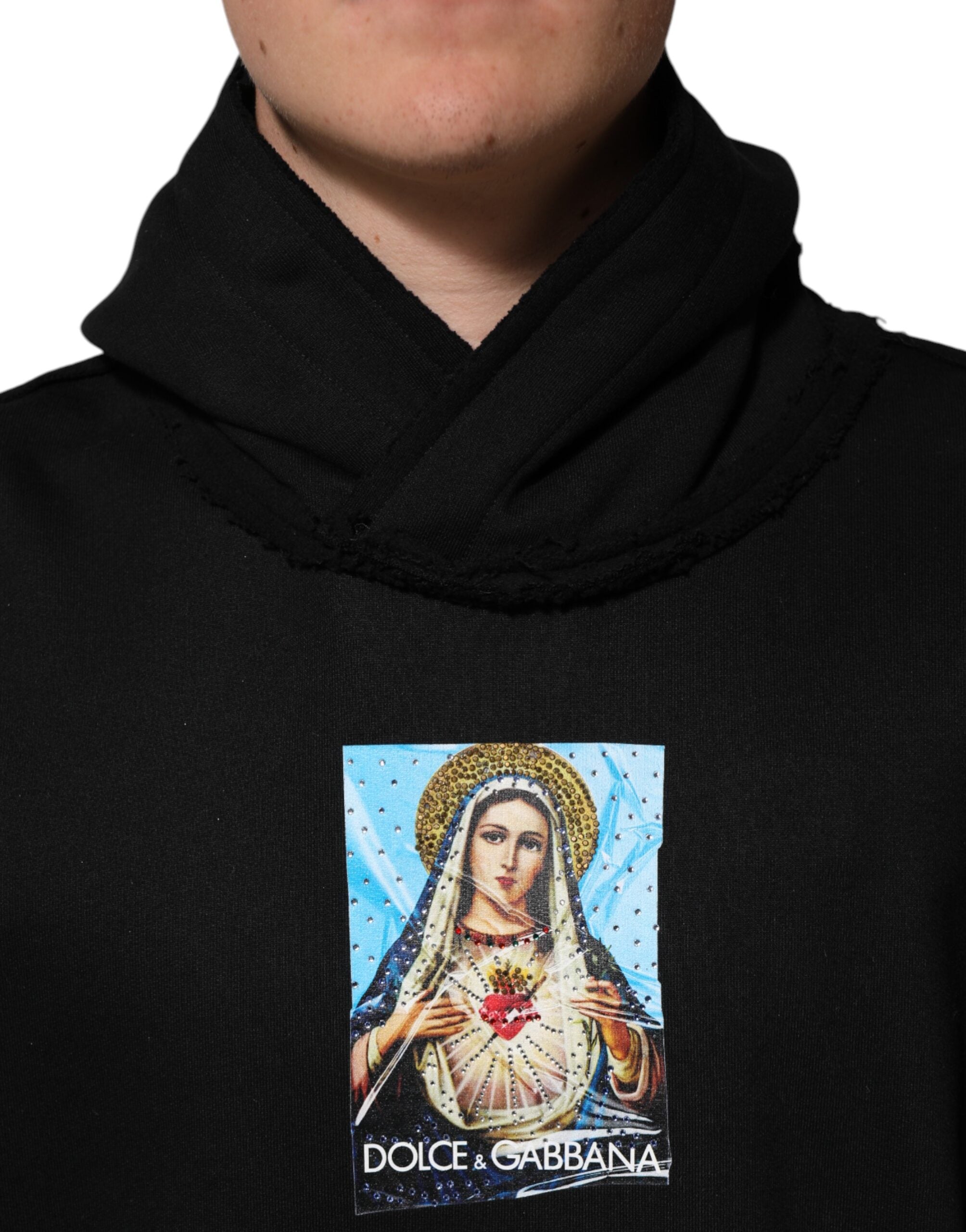 Dolce & Gabbana Black printed hoodie with crystal embellished jacket-5