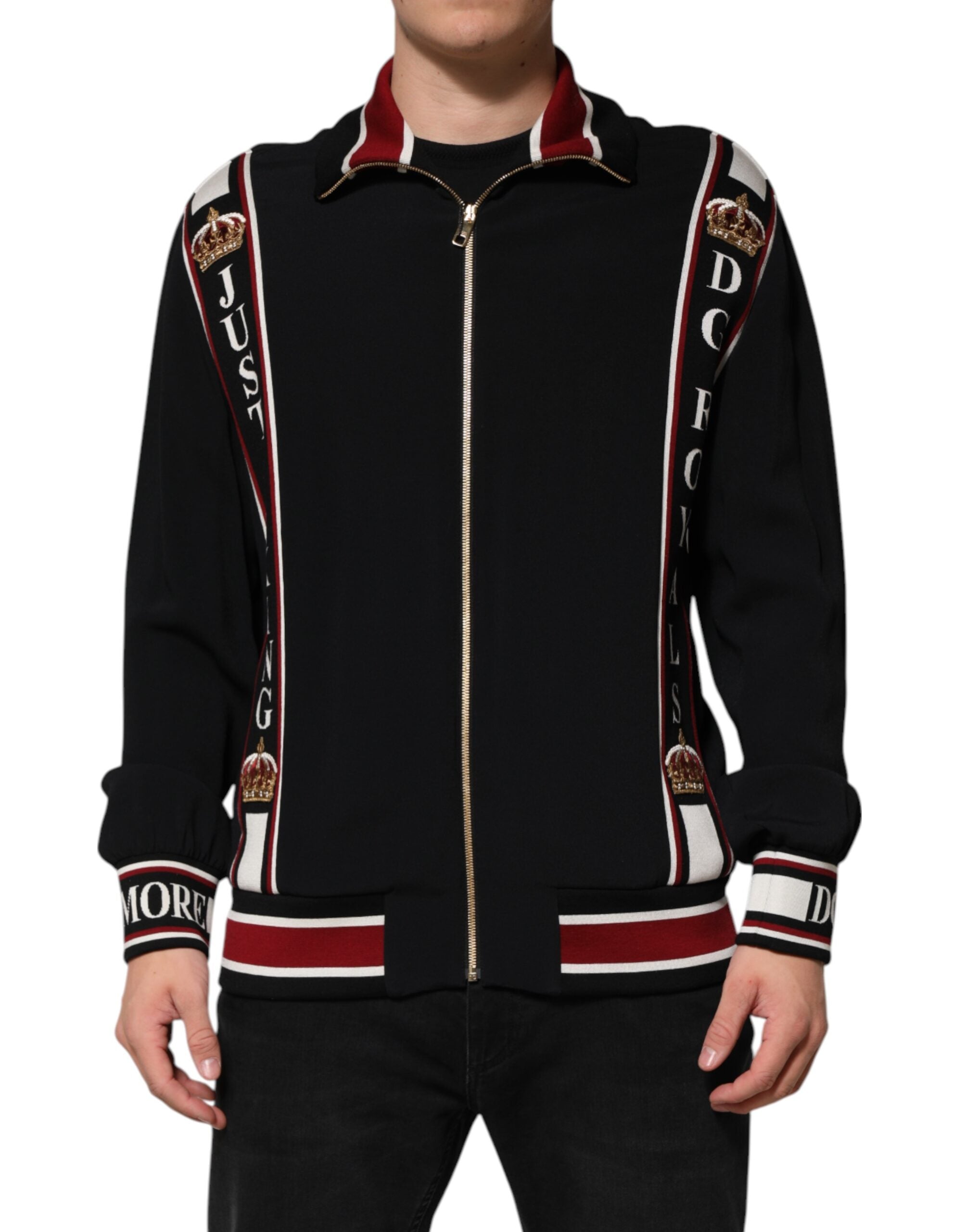 Dolce & Gabbana Schwarzes DG King Sweatshirt mit durchgehendem Reißverschluss Pullover-1