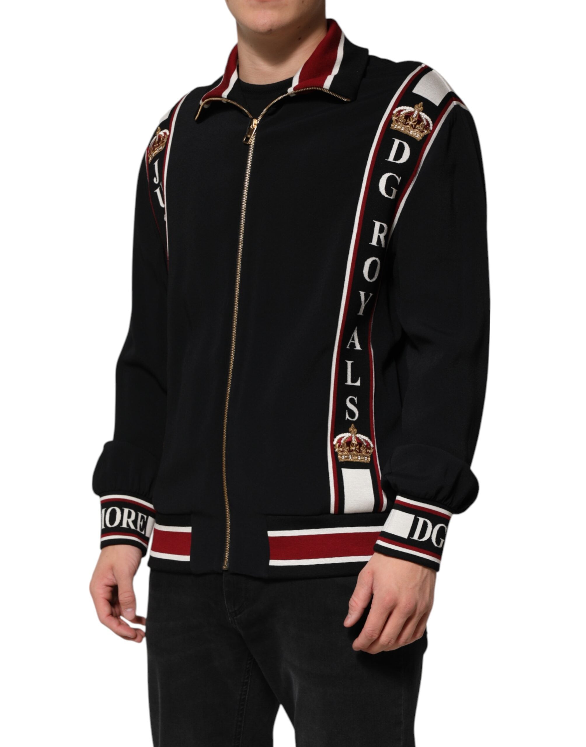 Dolce & Gabbana Schwarzes DG King Sweatshirt mit durchgehendem Reißverschluss Pullover-3